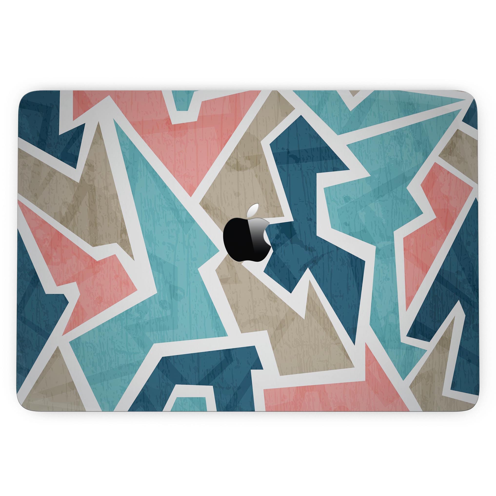 Blue Pink and Tan Sections Skin Kit for MacBook Pro with Touch Bar, showcasing vibrant colors and premium vinyl material.