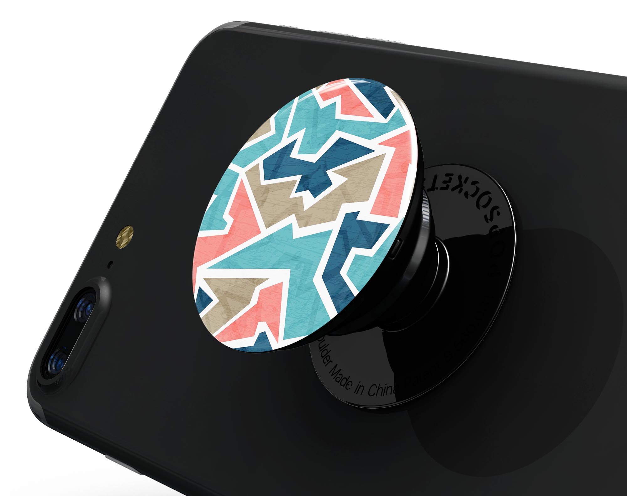 Blue, Pink, and Tan Skin Kit for PopSockets featuring vibrant colors and a premium vinyl finish.