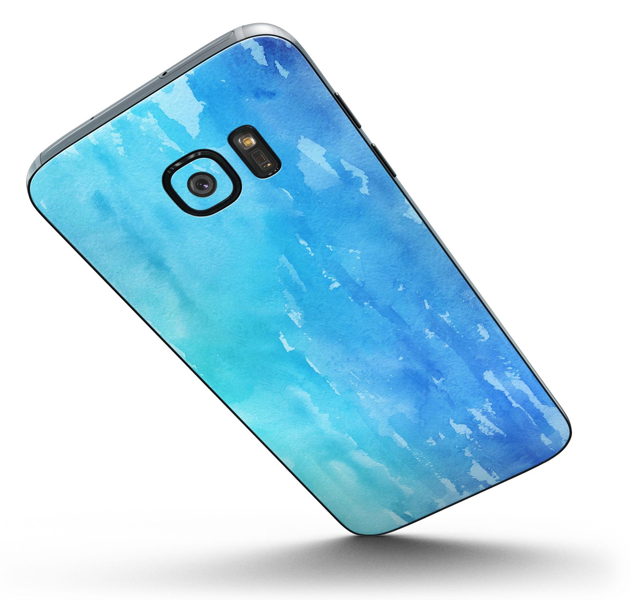 Blue and pink watercolor feather skin for Samsung Galaxy S7 and S7 Edge, showcasing vibrant colors and intricate feather designs.