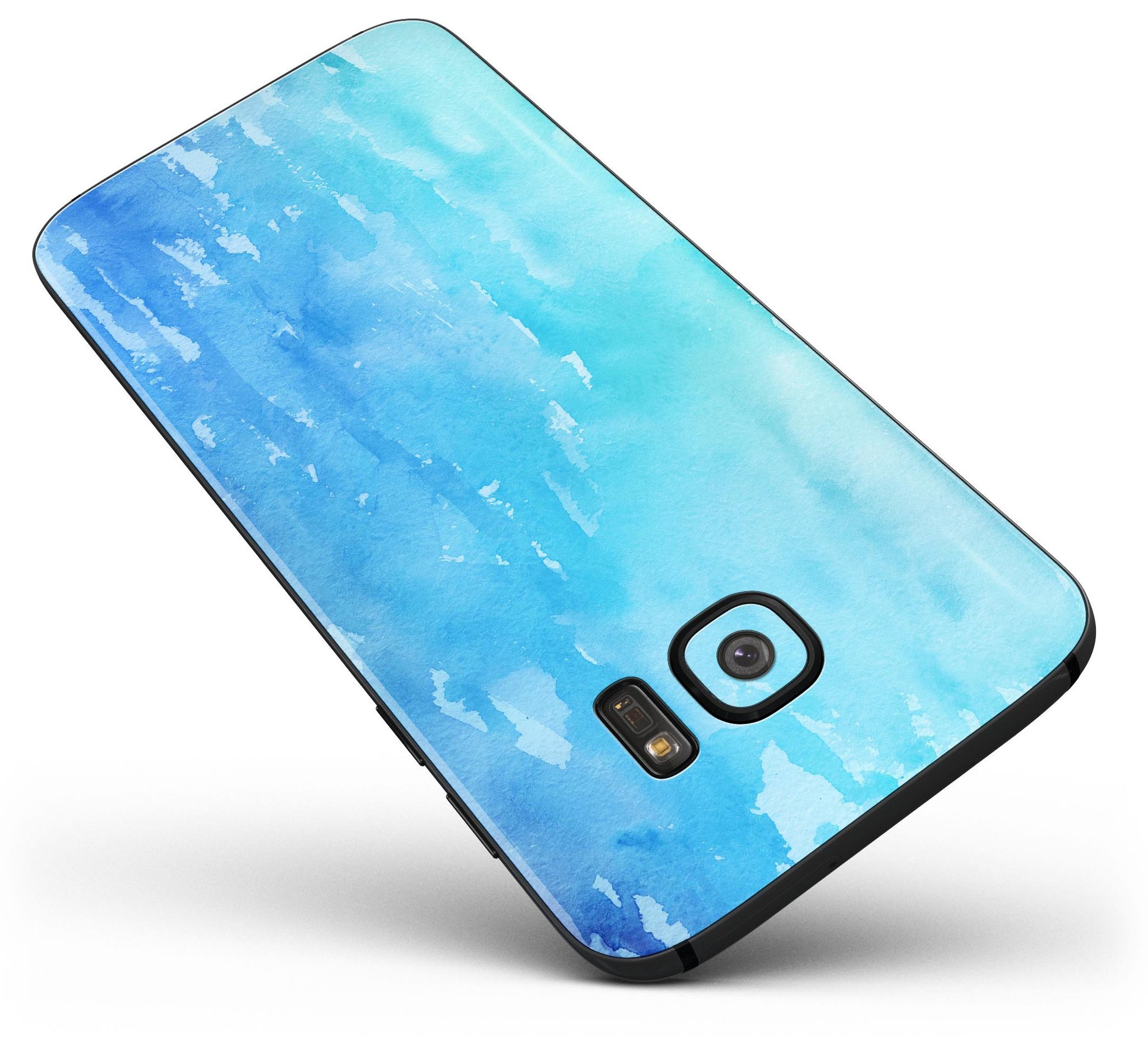 Blue and pink watercolor feather skin for Samsung Galaxy S7 and S7 Edge, showcasing vibrant colors and intricate feather designs.