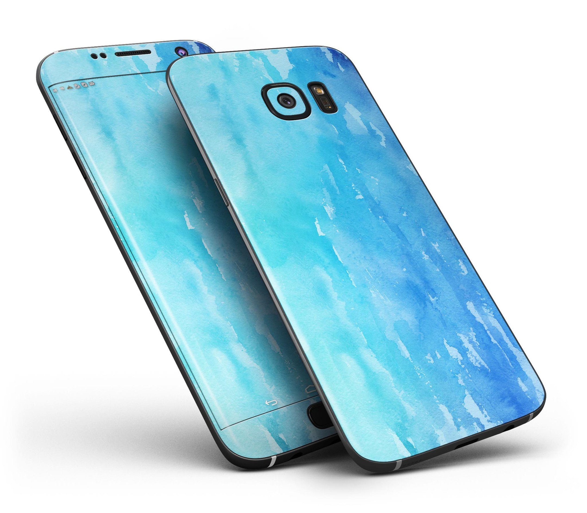 Blue and pink watercolor feather skin for Samsung Galaxy S7 and S7 Edge, showcasing vibrant colors and intricate feather designs.