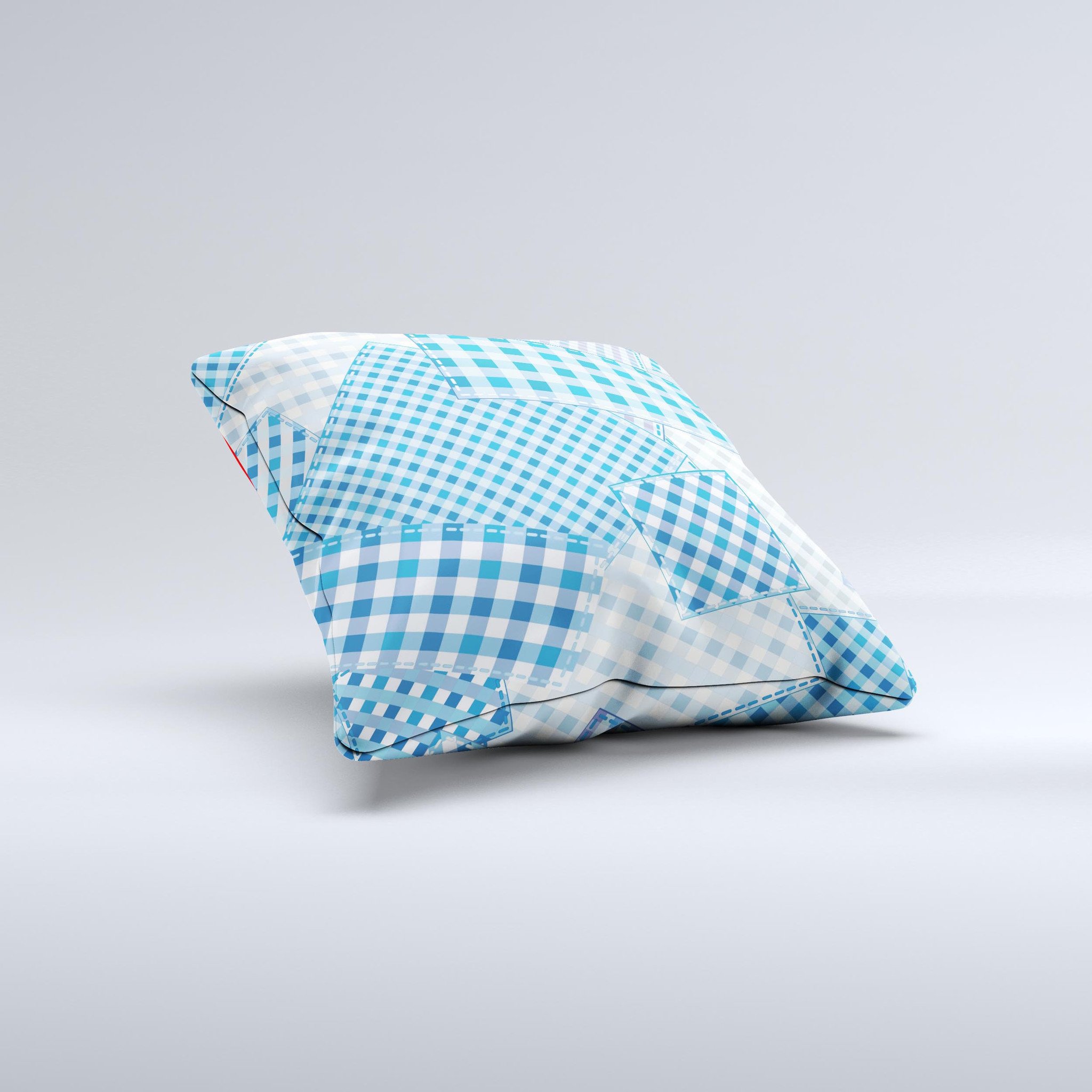 Blue plaid decorative throw pillow with ink-fuzed design, handcrafted in Virginia, showcasing unique patterns and high-quality fabric.