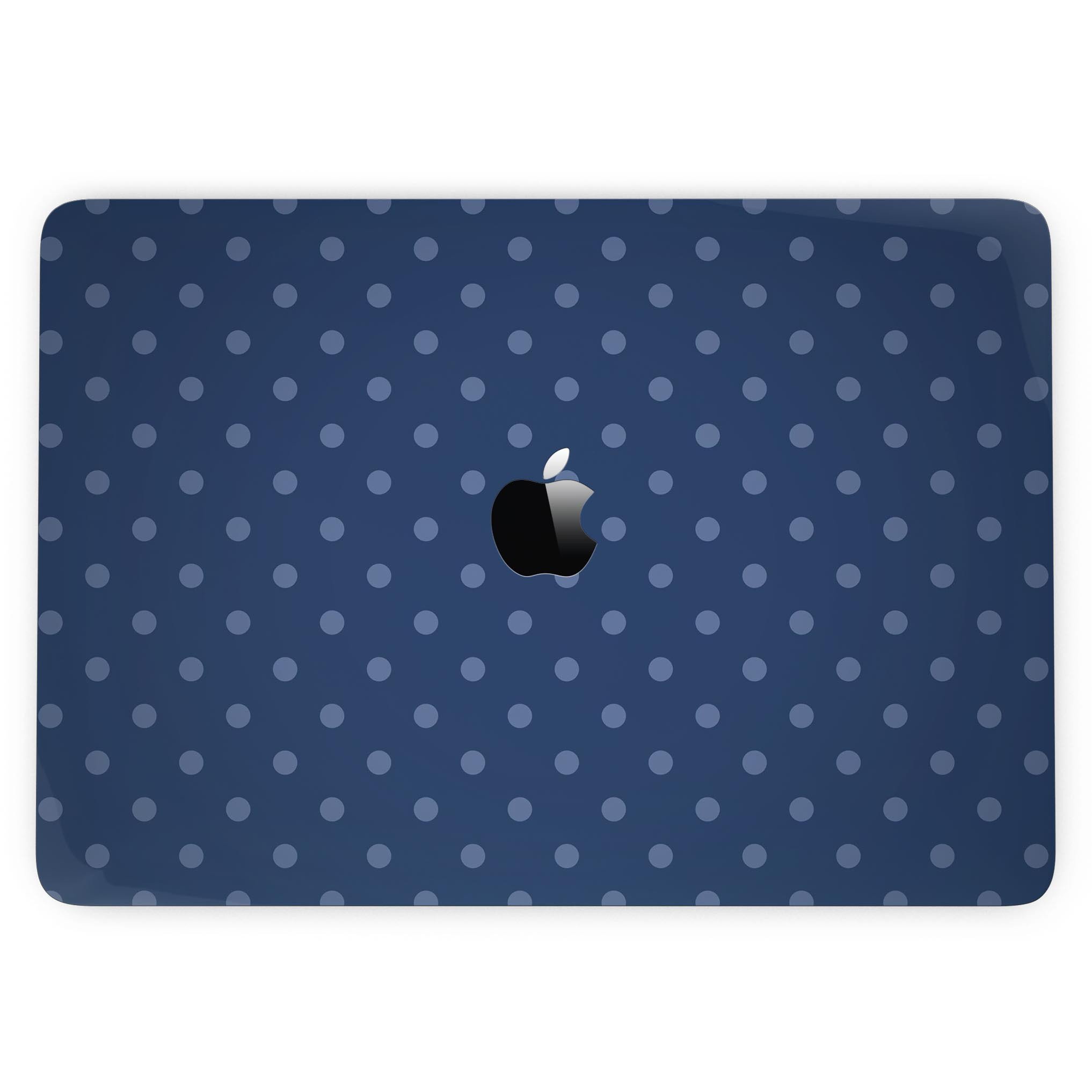 Blue polka dots skin for 13" MacBook Pro without Touch Bar, showcasing vibrant design on a navy background.