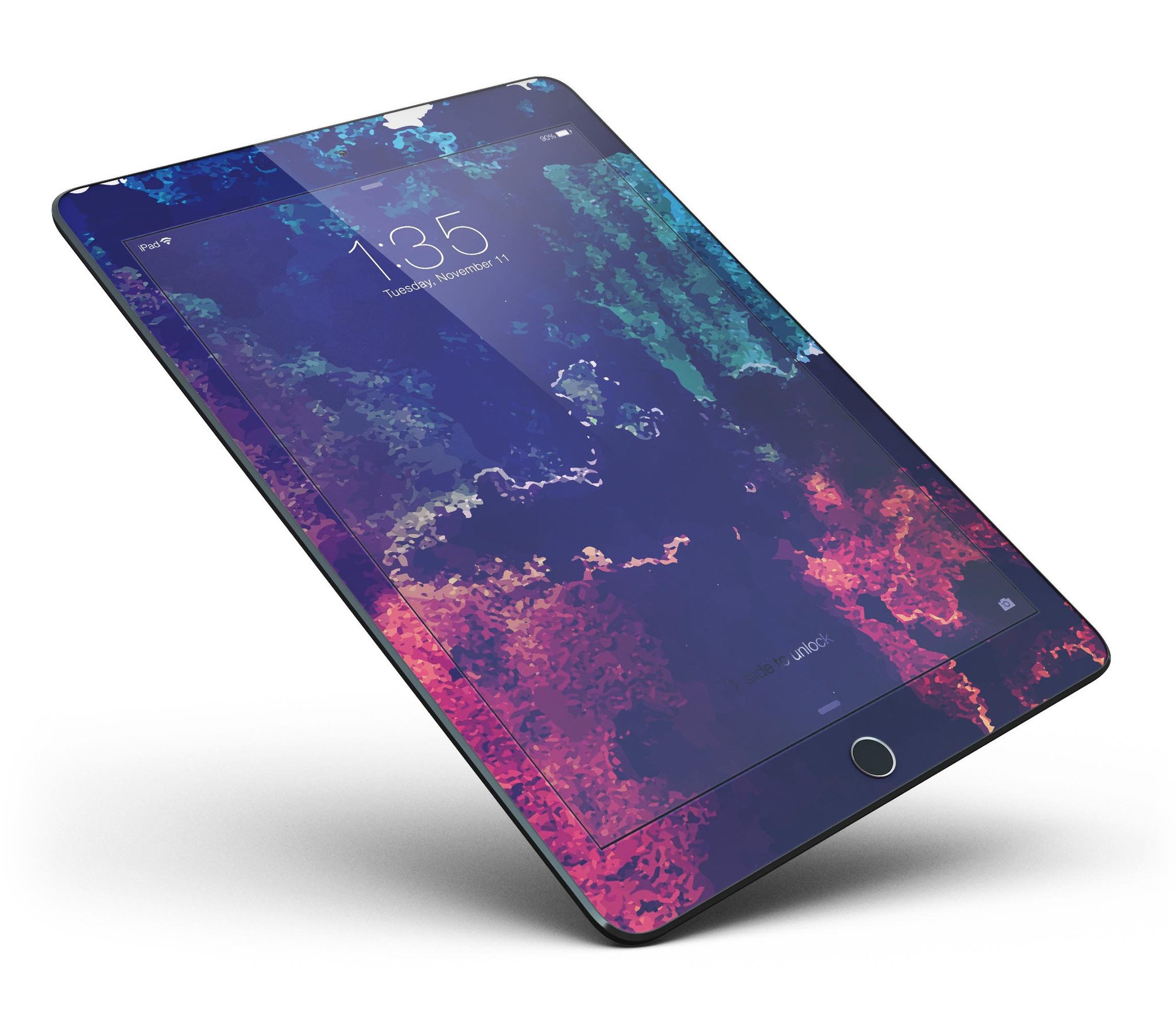 Blue and purple grunge full body skin for iPad Pro, showcasing vibrant colors and stylish design.