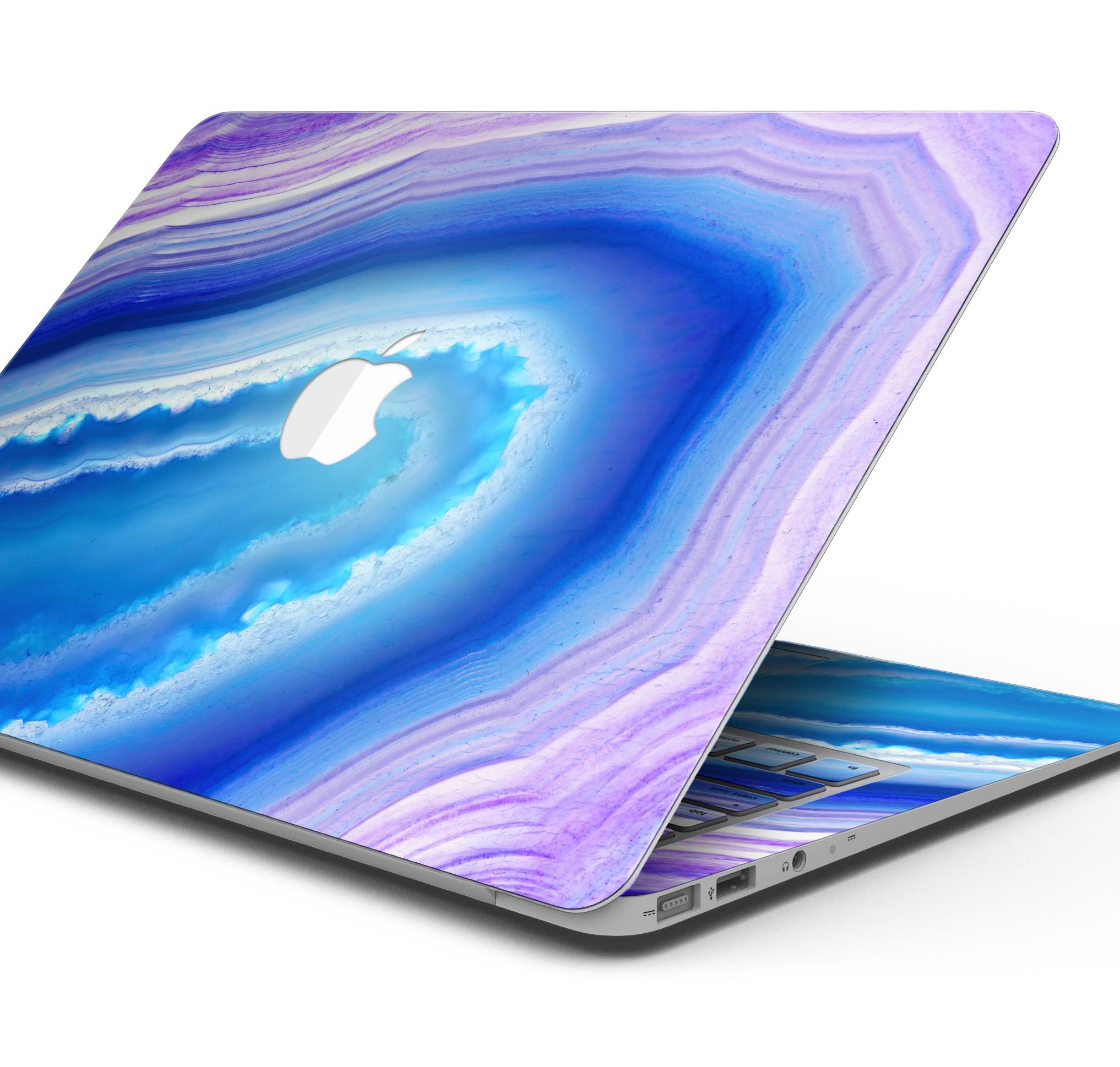Blue and purple hue agate skin decal wrap kit for MacBook, showcasing vibrant colors and a sleek design.