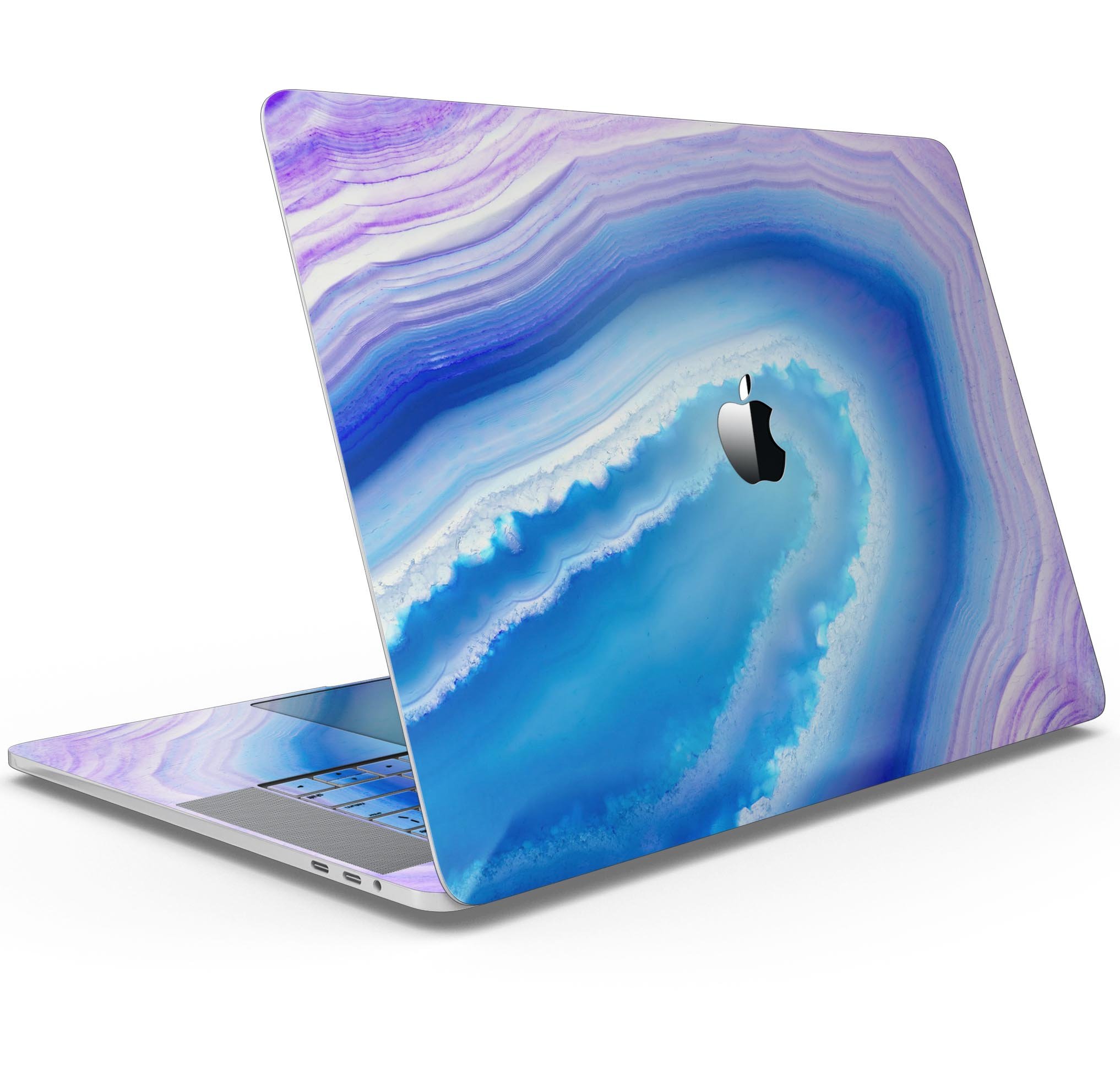 Blue and purple hue agate skin decal wrap kit for MacBook, showcasing vibrant colors and a sleek design.