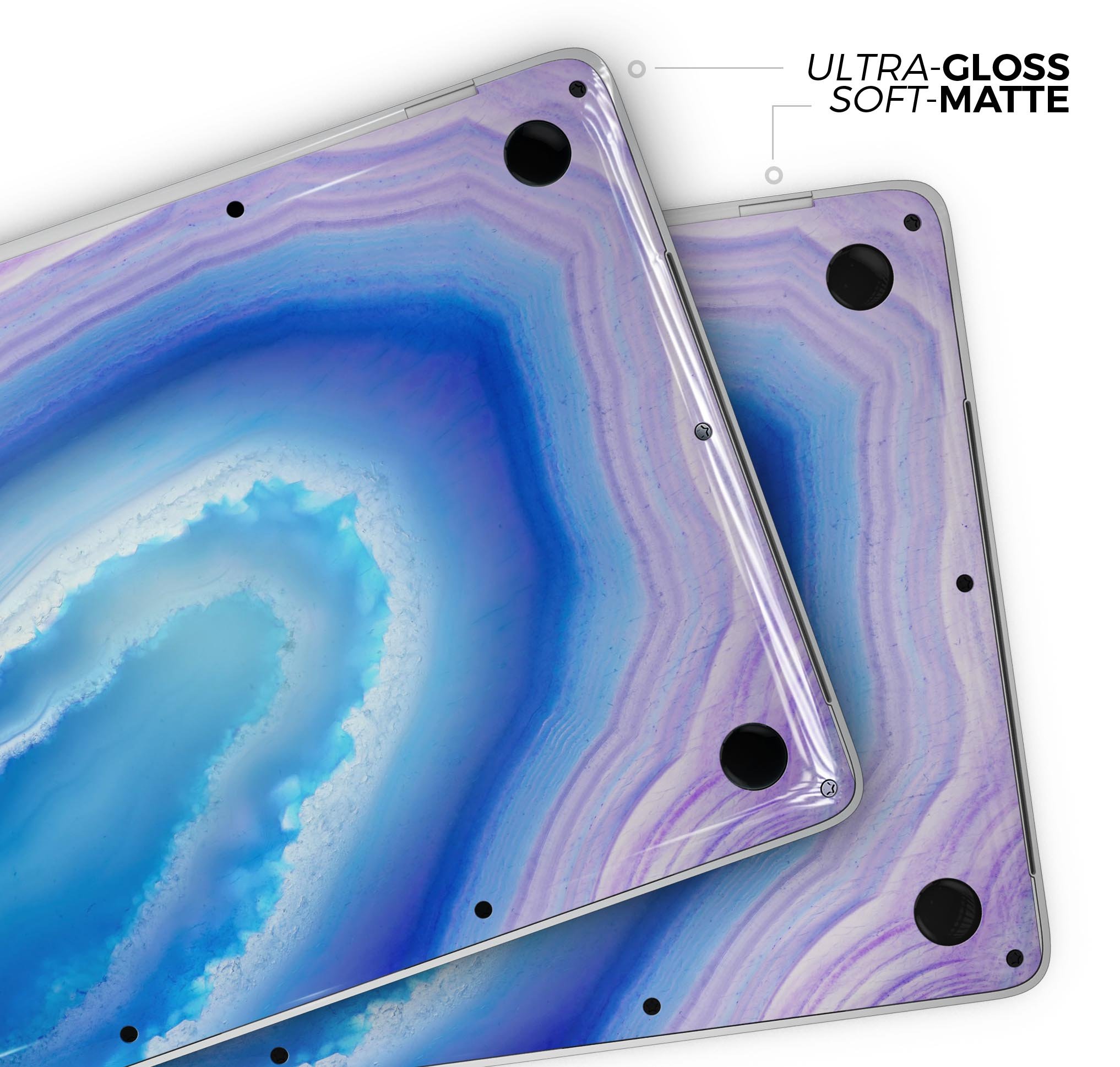 Blue and purple hue agate skin decal wrap kit for MacBook, showcasing vibrant colors and a sleek design.