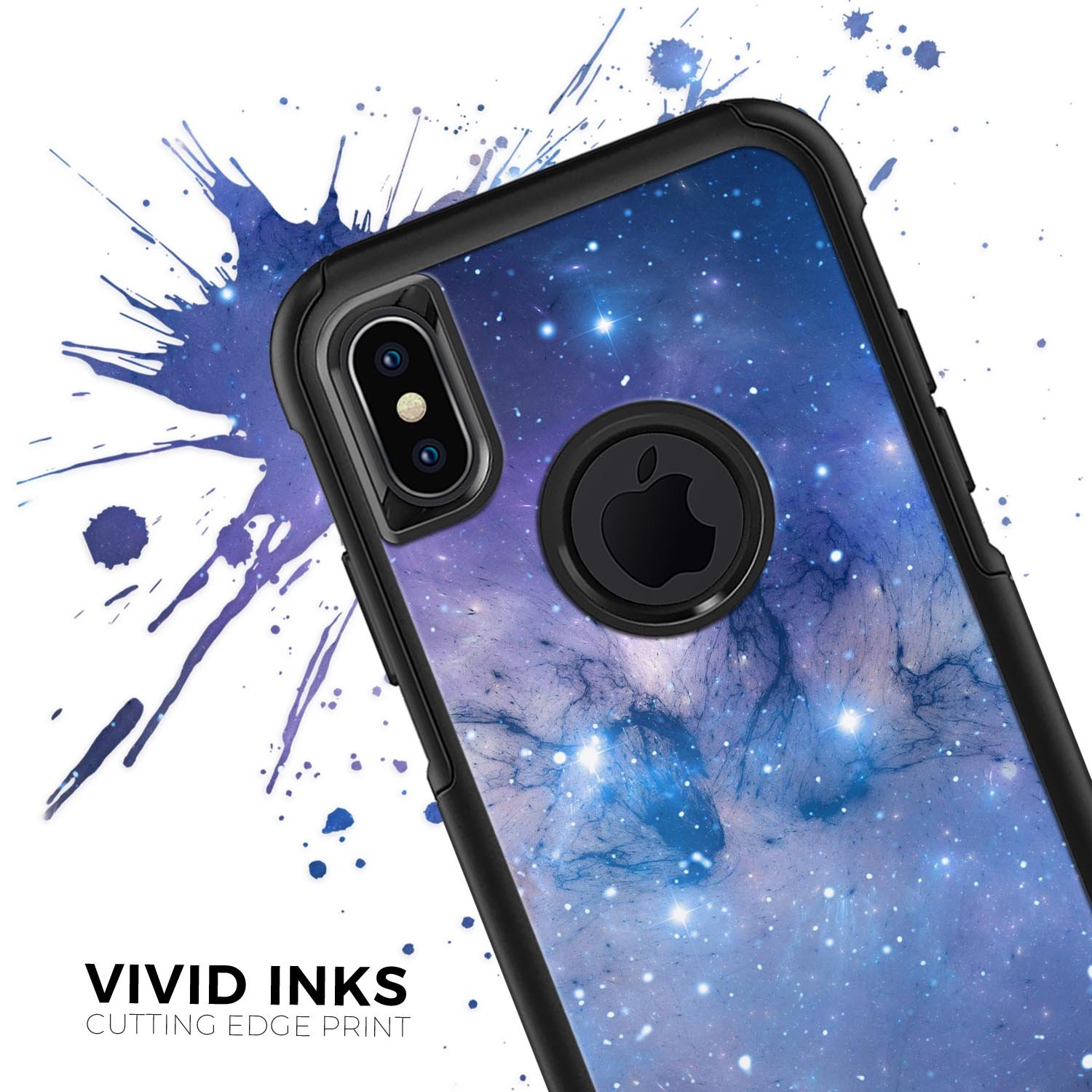 Blue and purple mixed universe skin kit designed for iPhone OtterBox cases, showcasing vibrant colors and a sleek design.