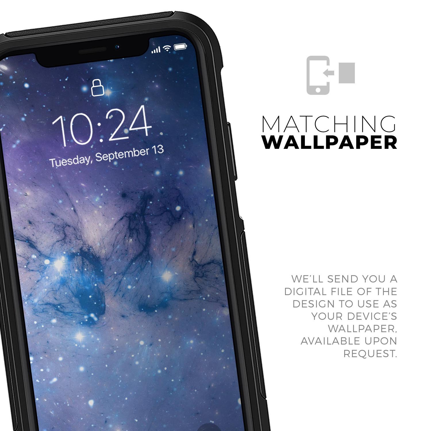 Blue and purple mixed universe skin kit designed for iPhone OtterBox cases, showcasing vibrant colors and a sleek design.