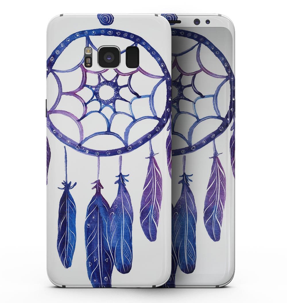 Blue and purple watercolor dreamcatcher skin for Samsung Galaxy S8, showcasing vibrant colors and intricate design.