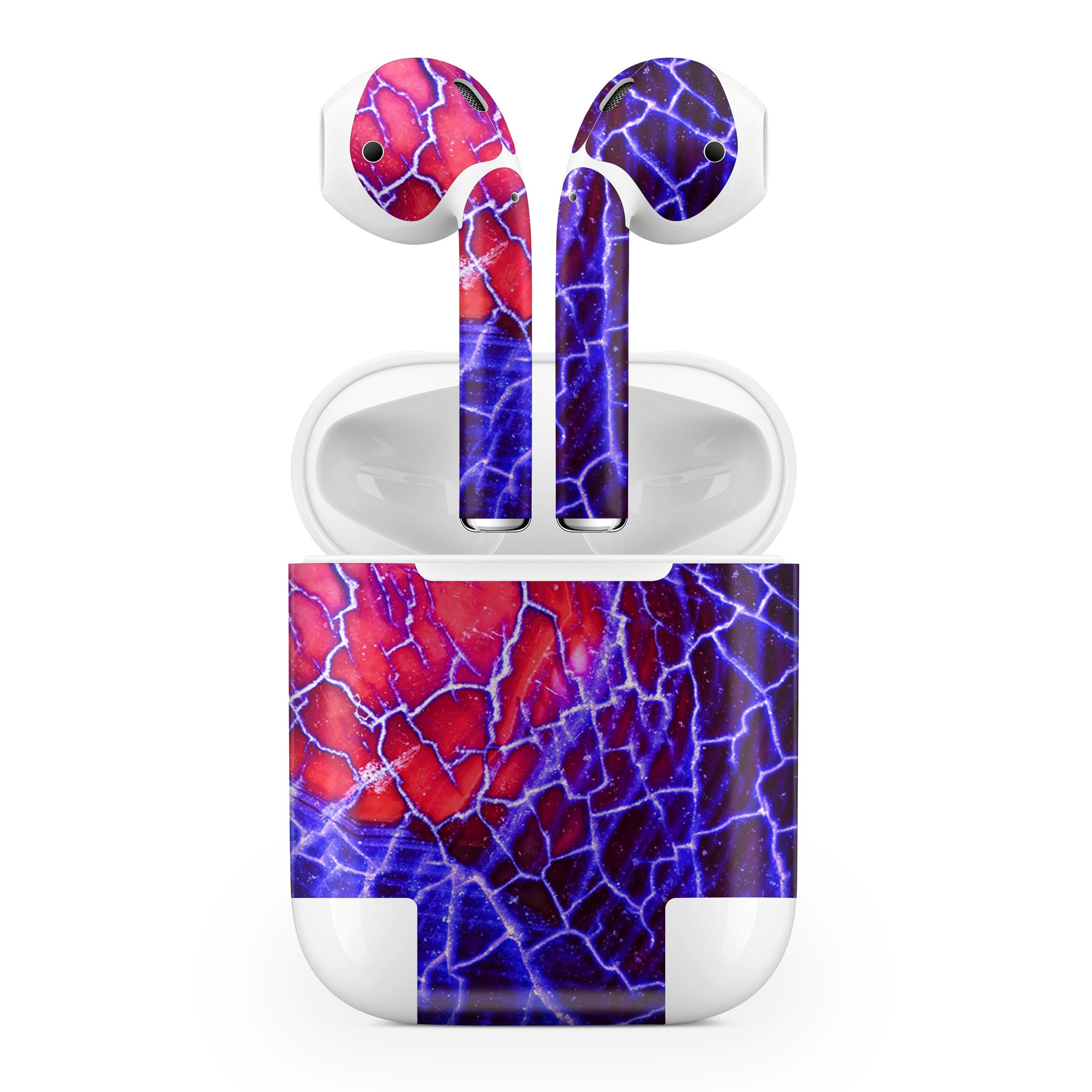Blue Red Dragon Vein Agate skin decal wrap kit for Apple AirPods, showcasing vibrant colors and intricate patterns.