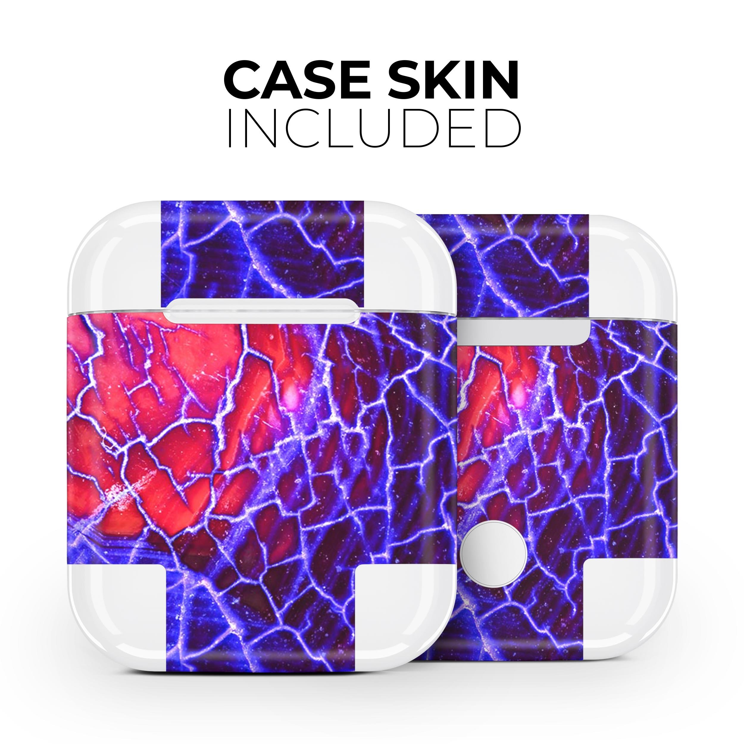 Blue Red Dragon Vein Agate skin decal wrap kit for Apple AirPods, showcasing vibrant colors and intricate patterns.