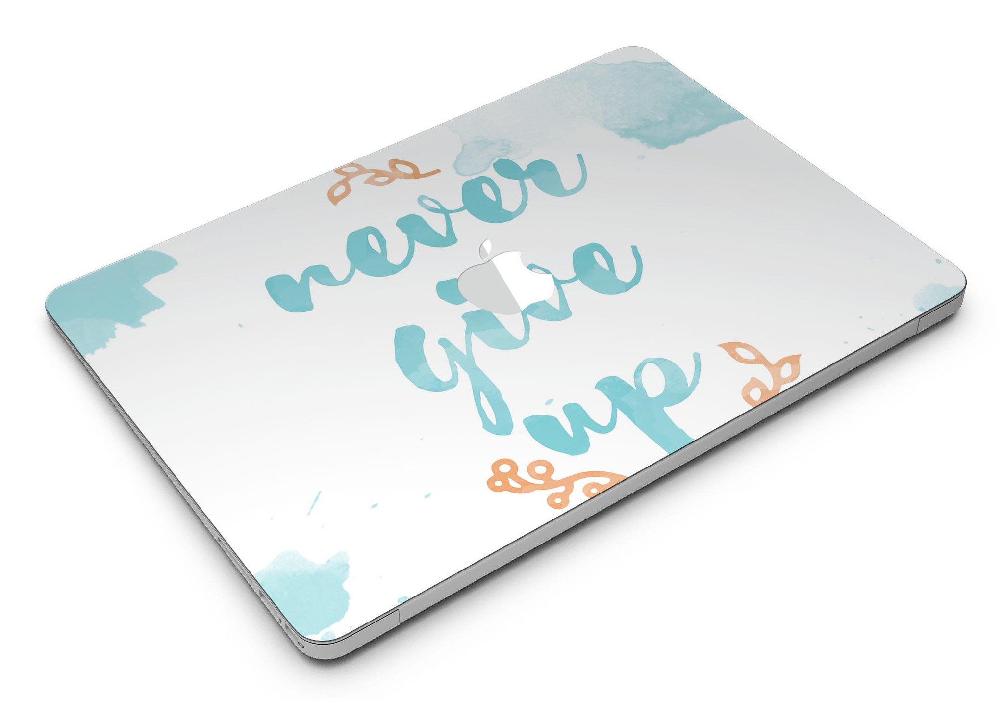 Blue Soft Never Give Up MacBook Air Skin Kit showcasing a stylish design with premium vinyl material.