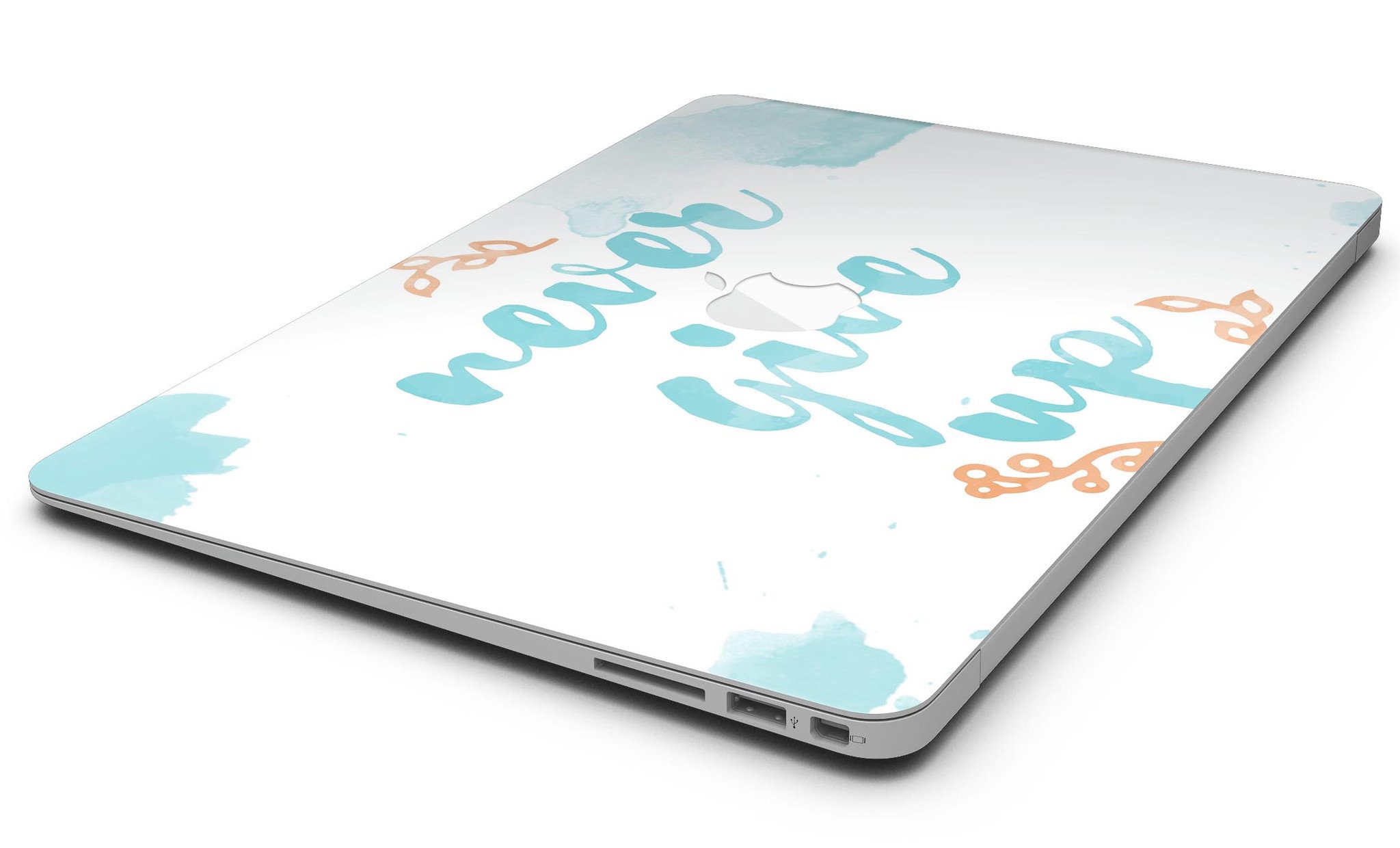 Blue Soft Never Give Up MacBook Air Skin Kit showcasing a stylish design with premium vinyl material.