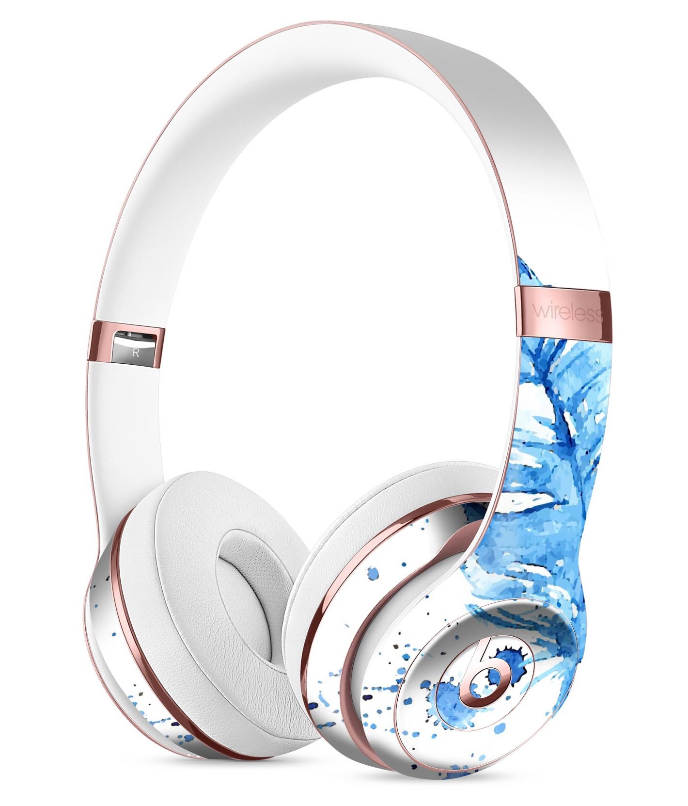 Blue Splatter Feather Full-Body Skin Kit for Beats by Dre Solo 3, showcasing vibrant colors and a stylish design.