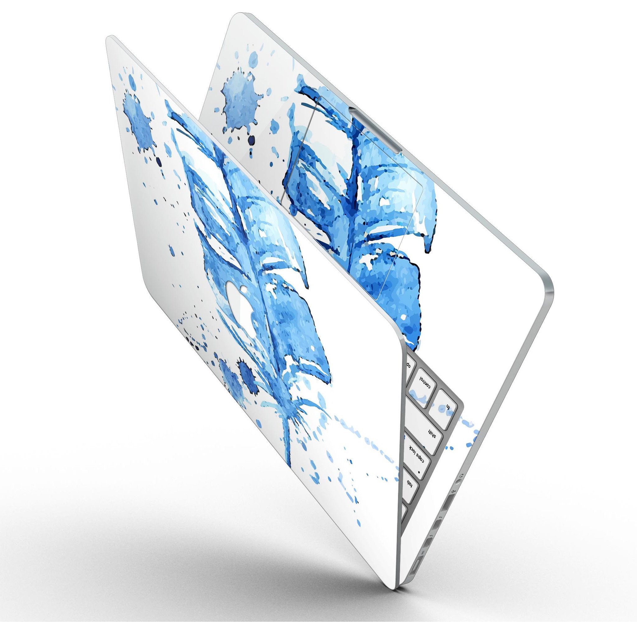 Blue Splatter Feather skin for MacBook Pro with Retina Display, showcasing vibrant colors and a sleek design.