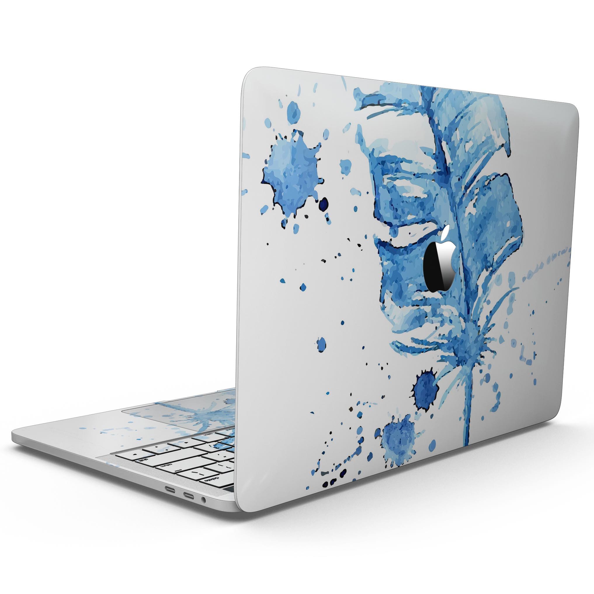 Blue Splatter Feather skin for MacBook Pro with Touch Bar, showcasing vibrant colors and unique design.