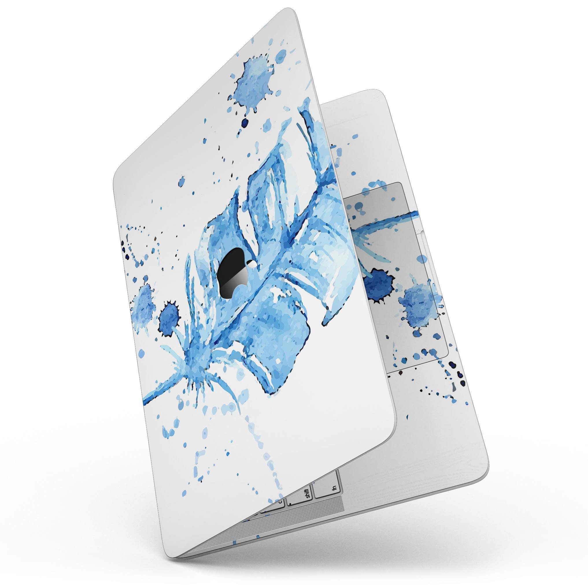 Blue Splatter Feather skin for MacBook Pro with Touch Bar, showcasing vibrant colors and unique design.