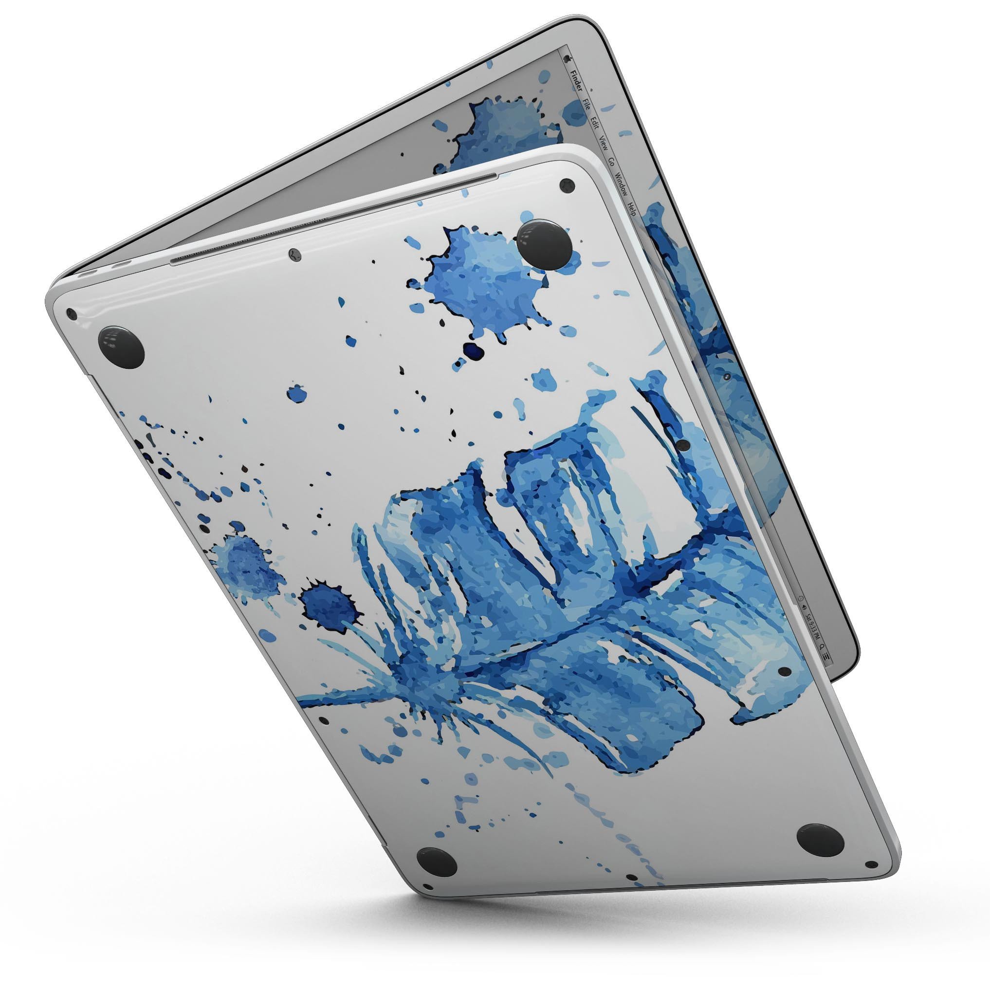 Blue Splatter Feather skin for MacBook Pro with Touch Bar, showcasing vibrant colors and unique design.