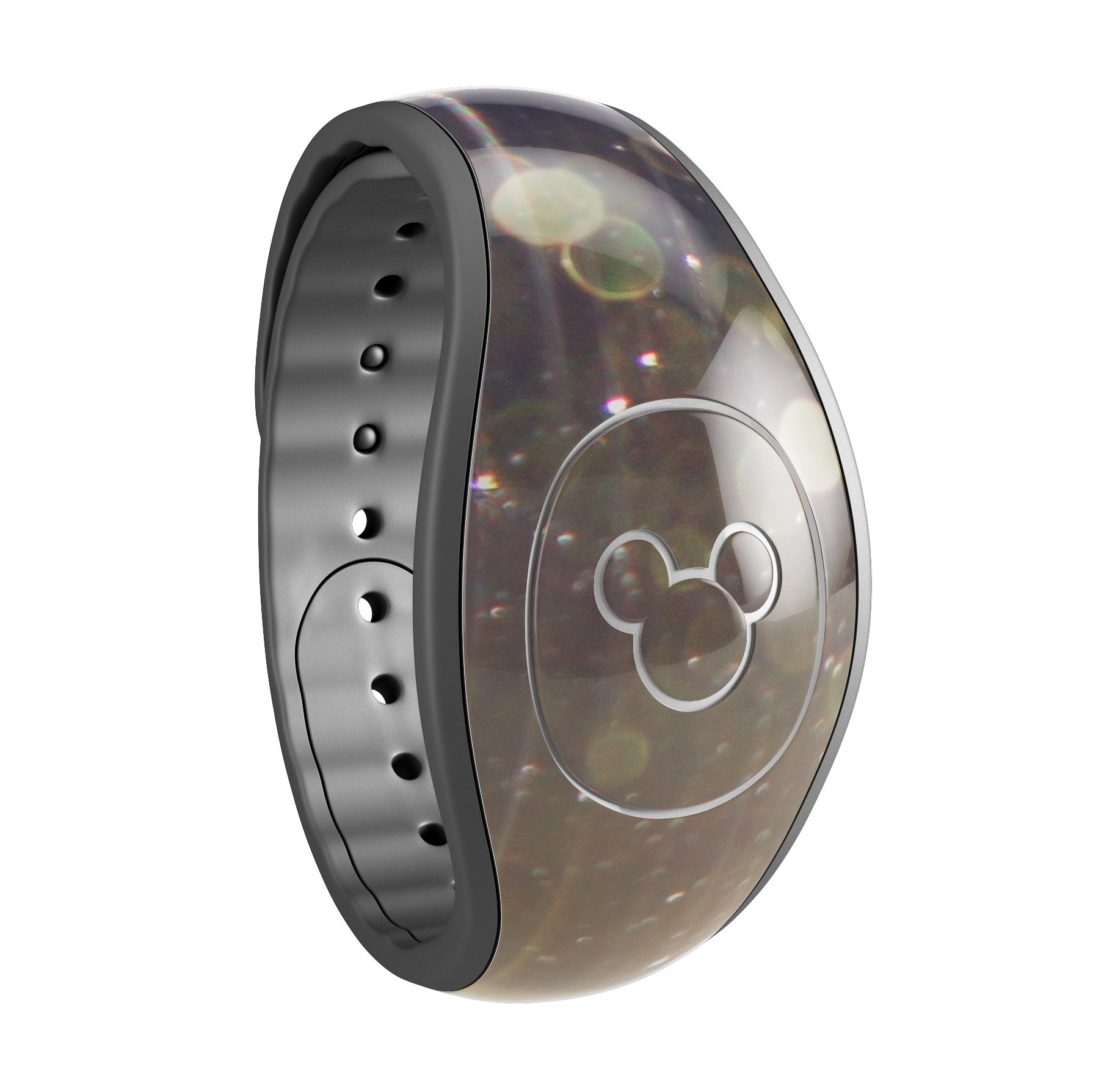 Blue decal skin wrap for Disney Magic Band featuring streaks and gold sparkles, showcasing a stylish and protective design.