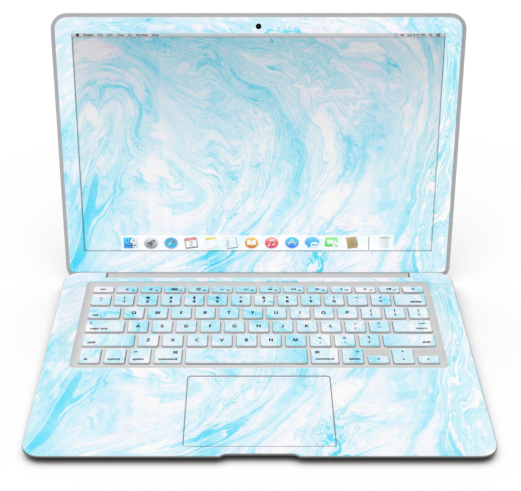 Blue Textured Marble Skin Kit for MacBook Air, showcasing a stylish design that protects the device from scratches.