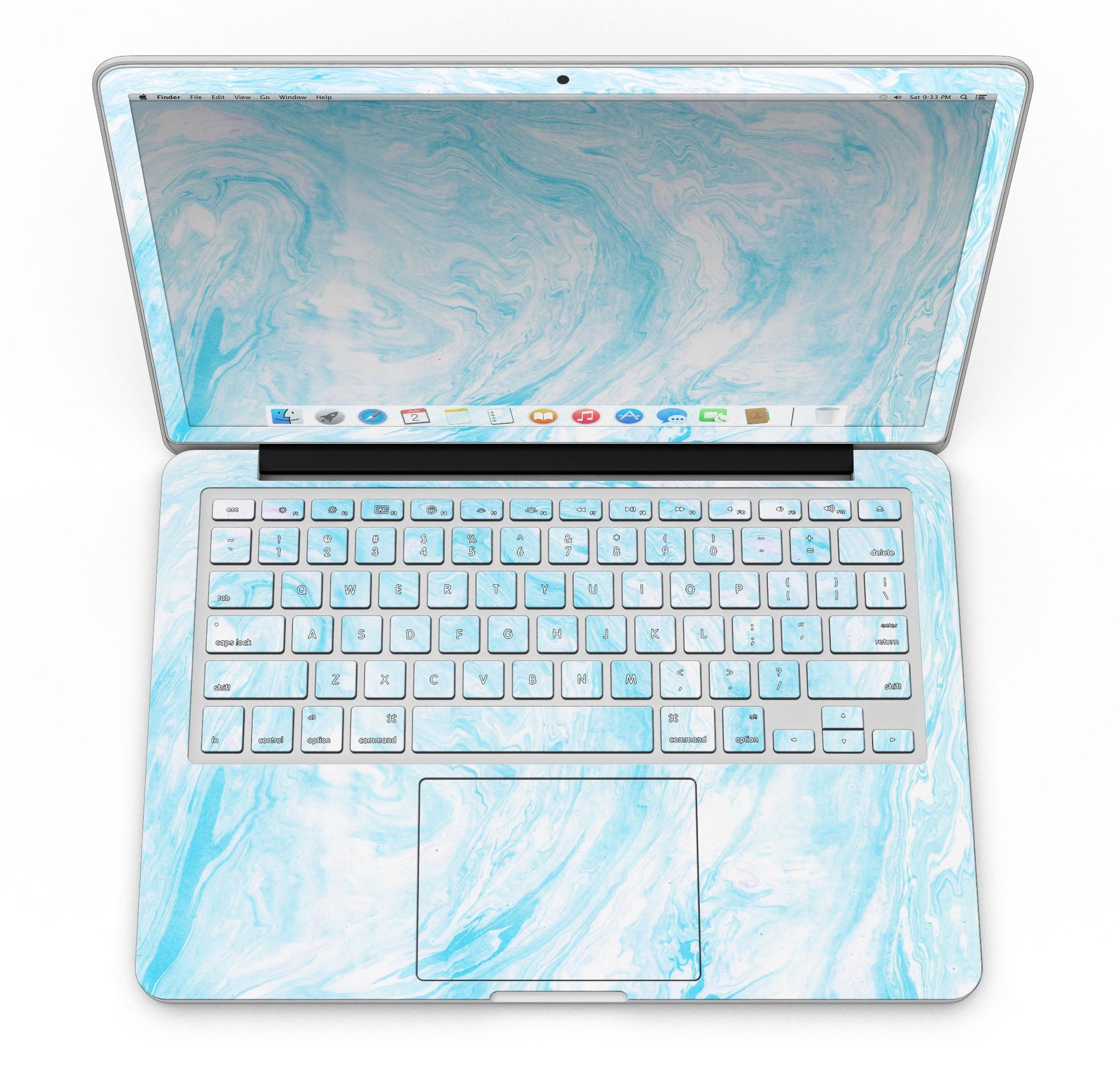 Blue Textured Marble skin for MacBook Pro with Retina Display, showcasing a stylish design that protects the device.