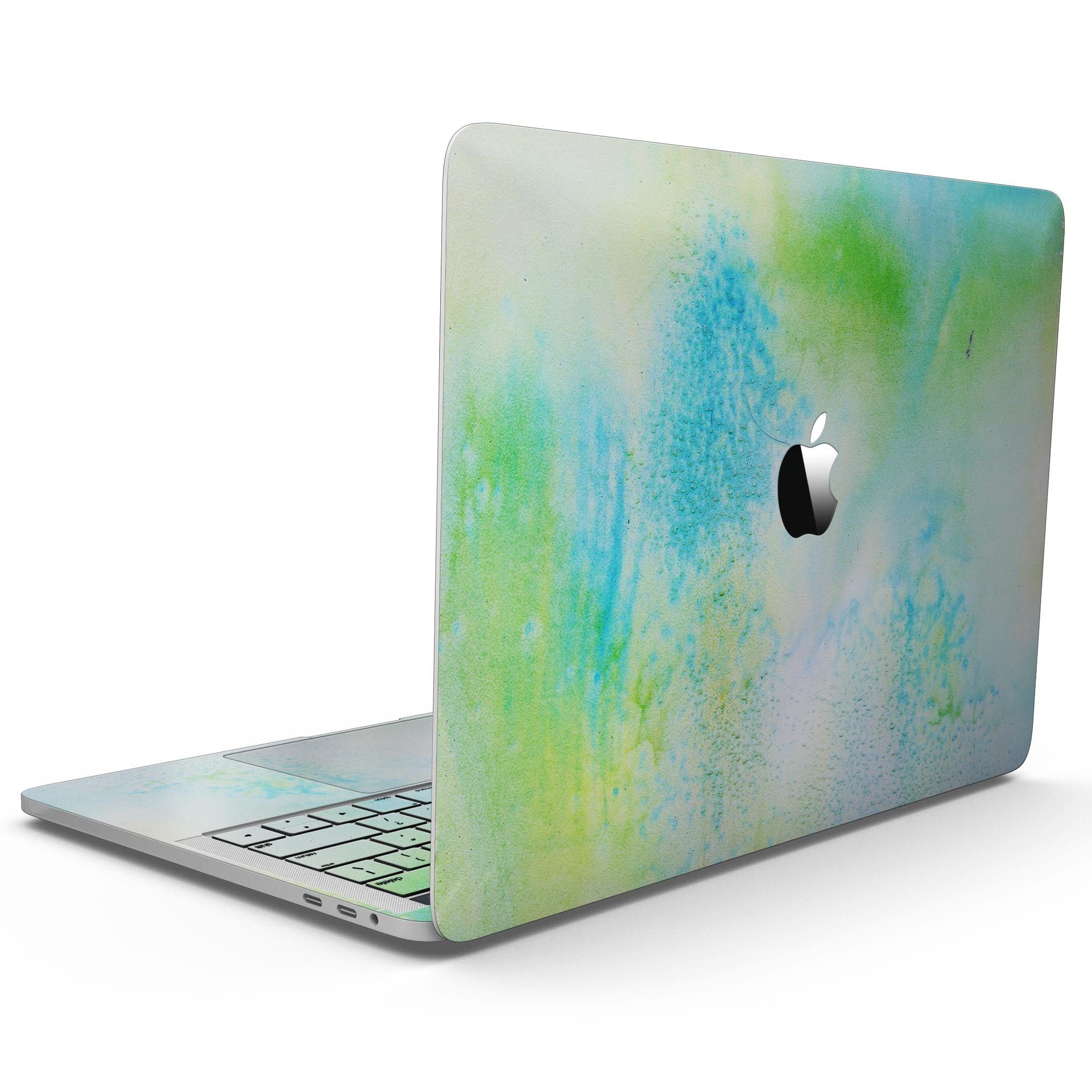 Blue to Green 4221 Absorbed Watercolor Texture skin for MacBook Pro, showcasing vibrant colors and artistic design.