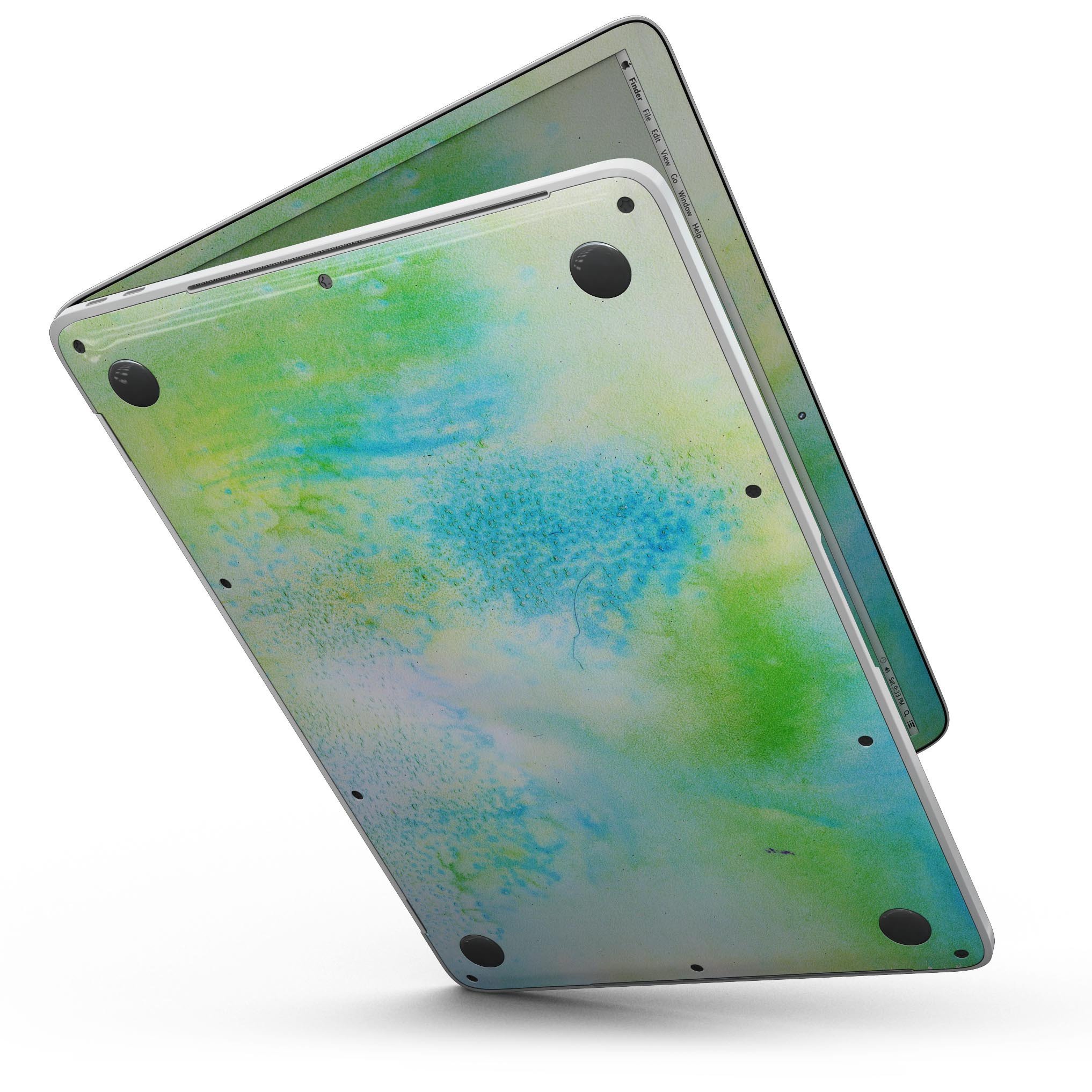 Blue to Green 4221 Absorbed Watercolor Texture skin for MacBook Pro, showcasing vibrant colors and artistic design.