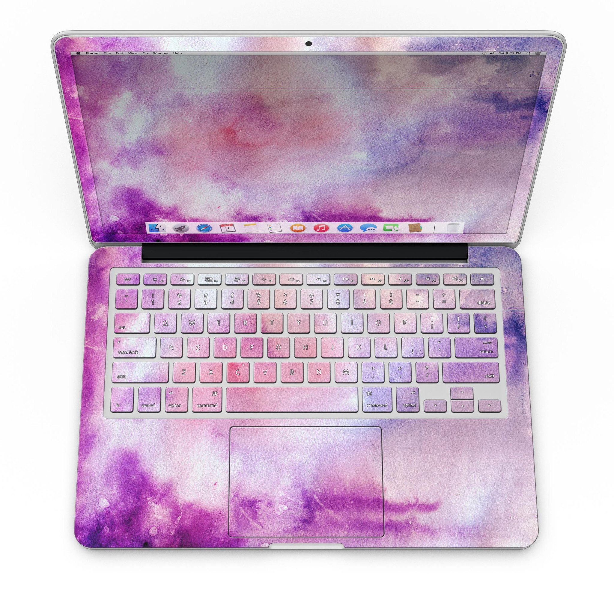 Blue to Purps Absorbed Watercolor Texture skin for MacBook Pro with Retina Display, showcasing vibrant colors and a sleek design.