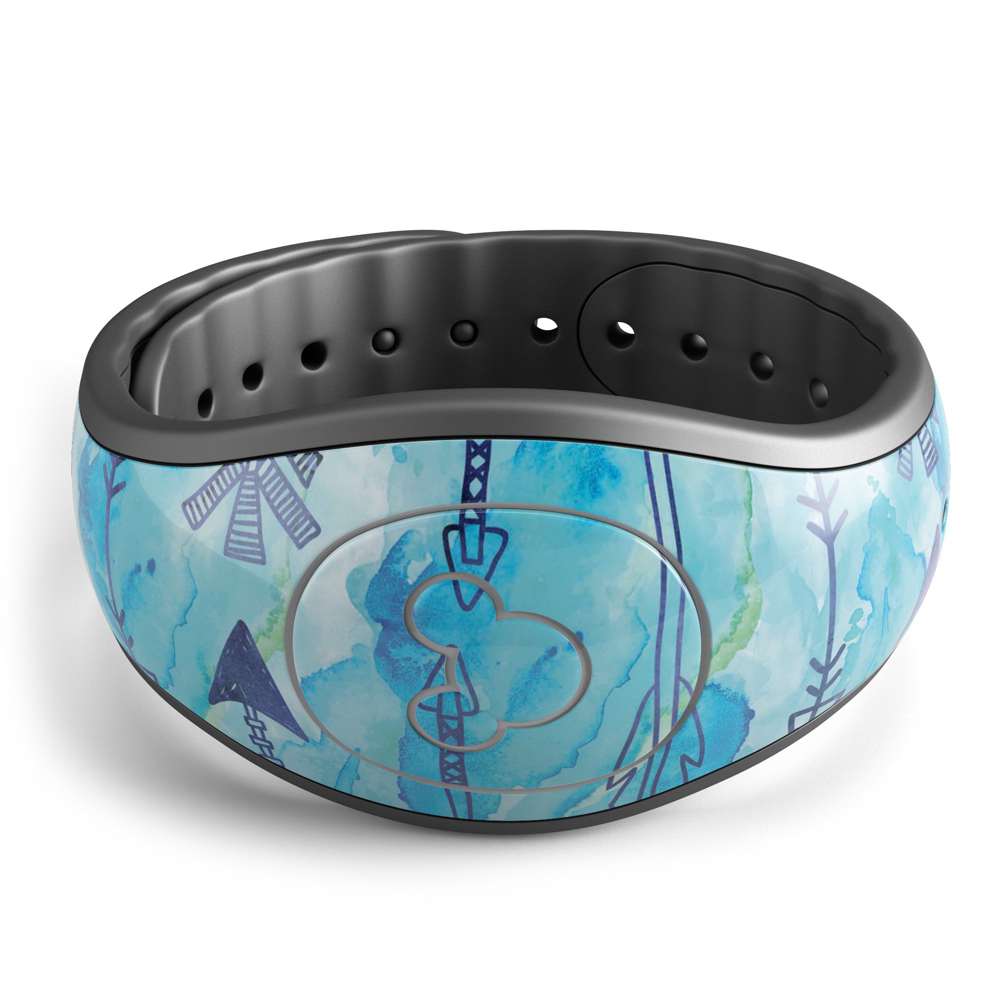 Blue Tribal Arrow Pattern decal skin wrap kit for Disney Magic Band, showcasing vibrant tribal design and high-quality finish.