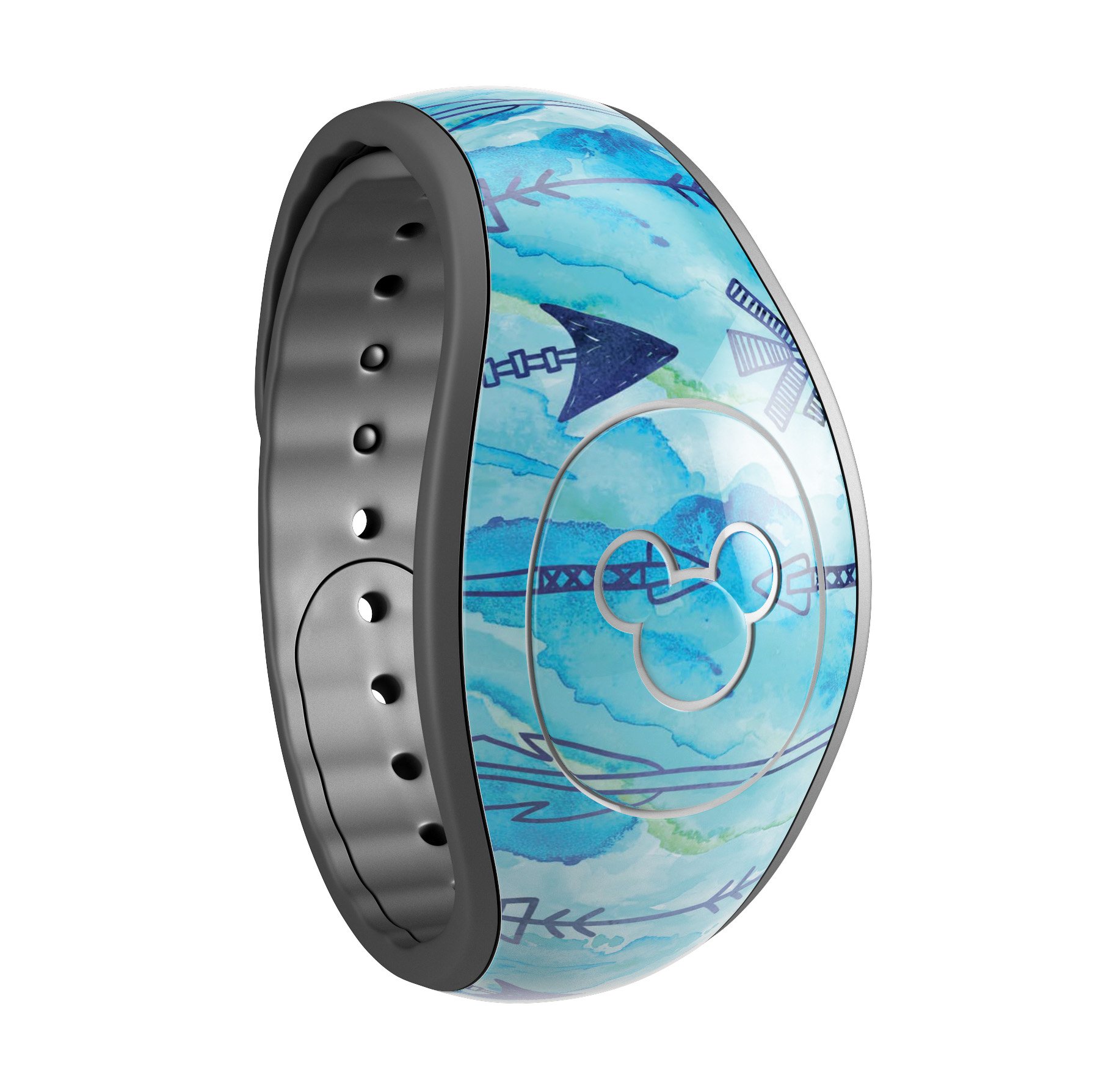 Blue Tribal Arrow Pattern decal skin wrap kit for Disney Magic Band, showcasing vibrant tribal design and high-quality finish.