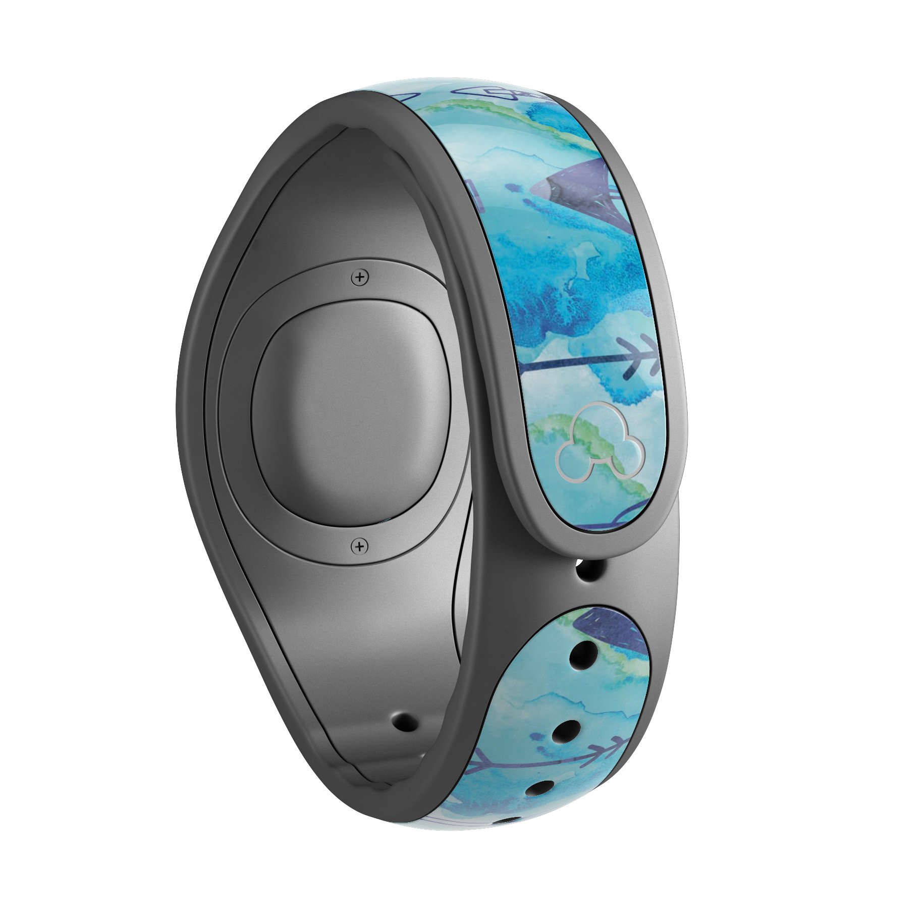 Blue Tribal Arrow Pattern decal skin wrap kit for Disney Magic Band, showcasing vibrant tribal design and high-quality finish.