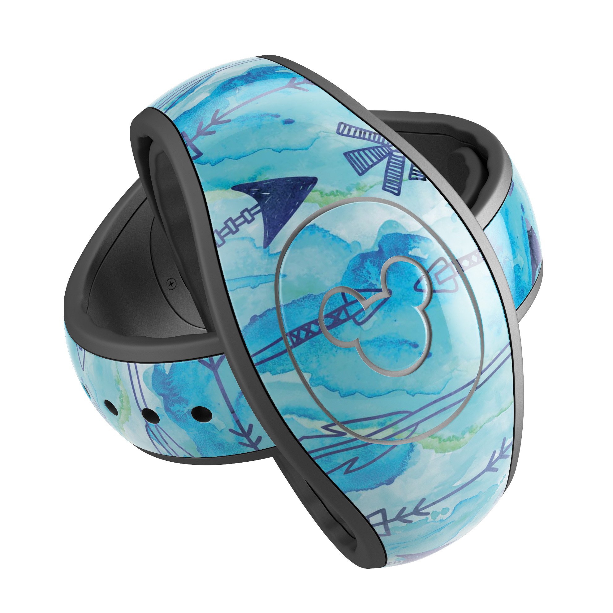 Blue Tribal Arrow Pattern decal skin wrap kit for Disney Magic Band, showcasing vibrant tribal design and high-quality finish.