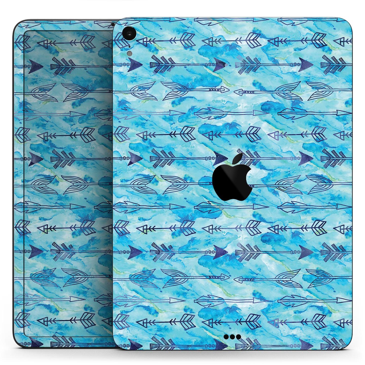 Blue Tribal Arrow Pattern skin decal for Apple iPad, showcasing intricate tribal designs on a full-body protective skin.