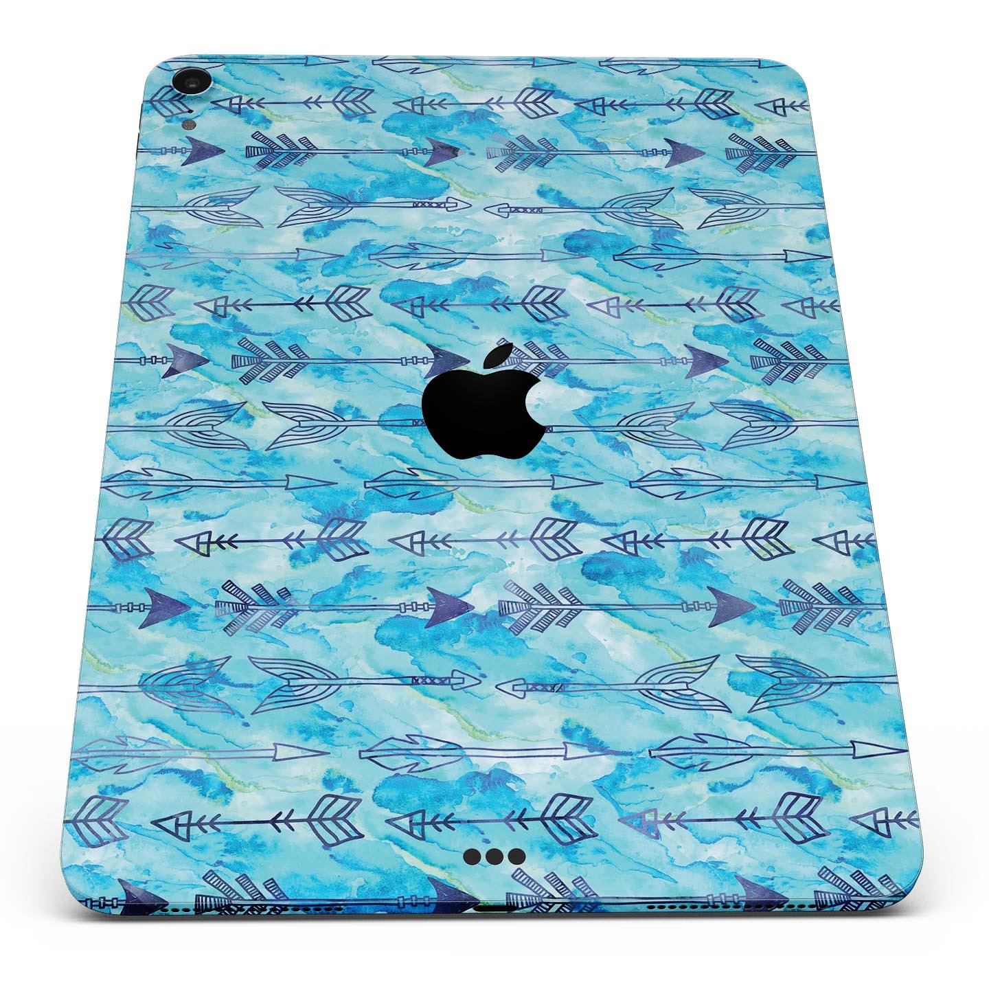 Blue Tribal Arrow Pattern skin decal for Apple iPad, showcasing intricate tribal designs on a full-body protective skin.