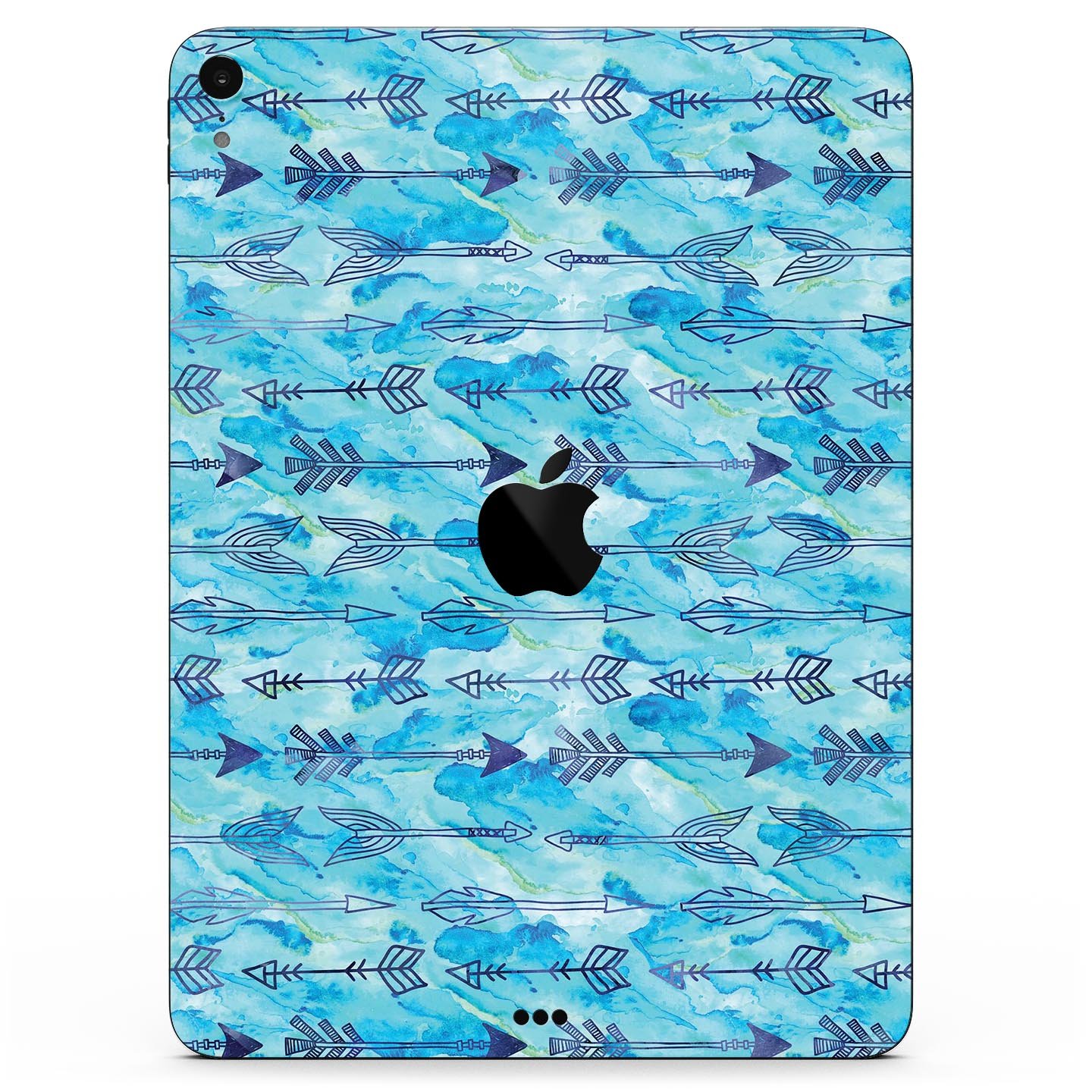 Blue Tribal Arrow Pattern skin decal for Apple iPad, showcasing intricate tribal designs on a full-body protective skin.