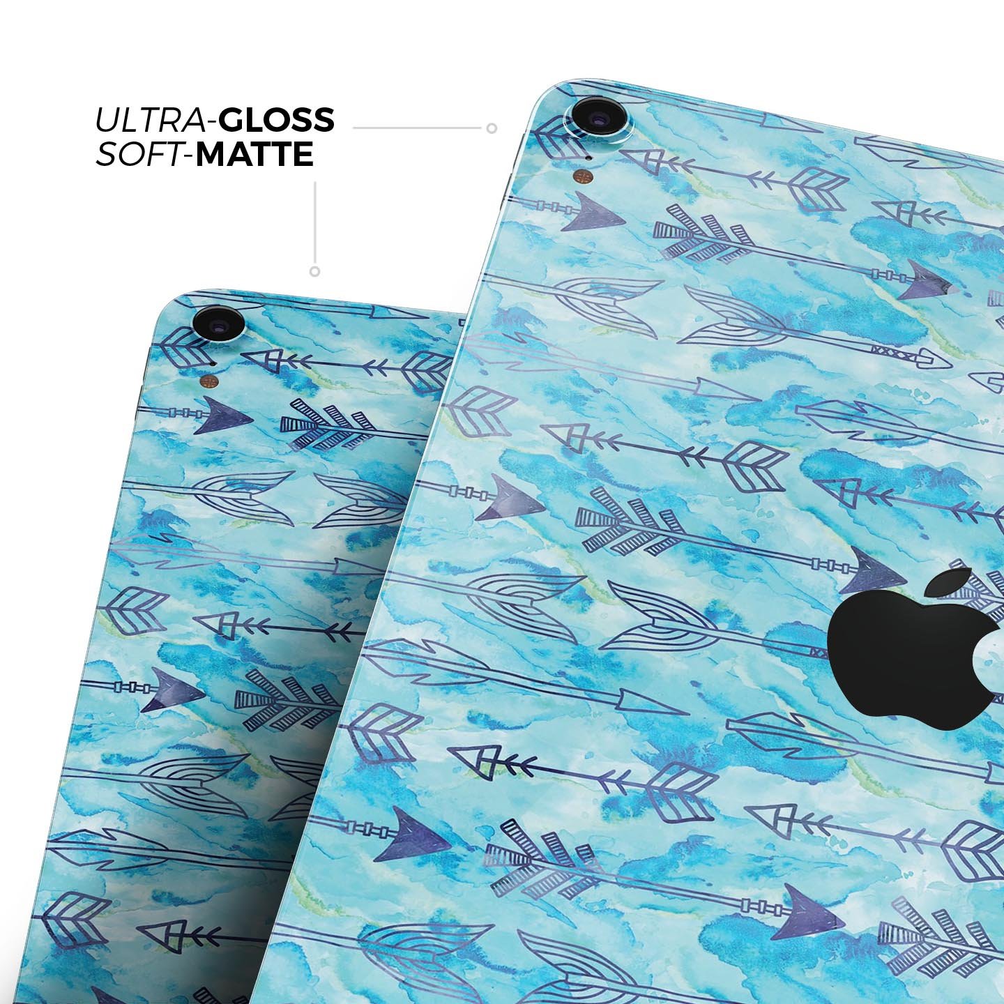 Blue Tribal Arrow Pattern skin decal for Apple iPad, showcasing intricate tribal designs on a full-body protective skin.