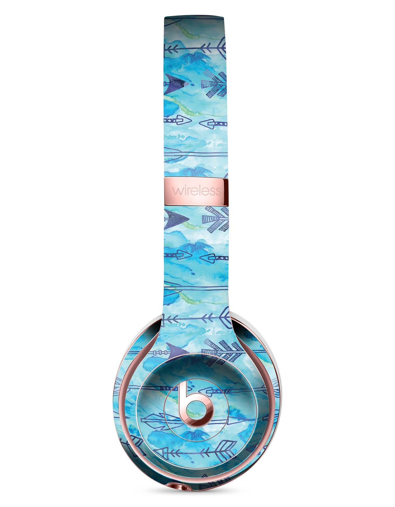 Blue Tribal Arrow Pattern Full-Body Skin Kit for Beats by Dre Solo 3 Wireless Headphones, showcasing vibrant tribal design and premium vinyl material.