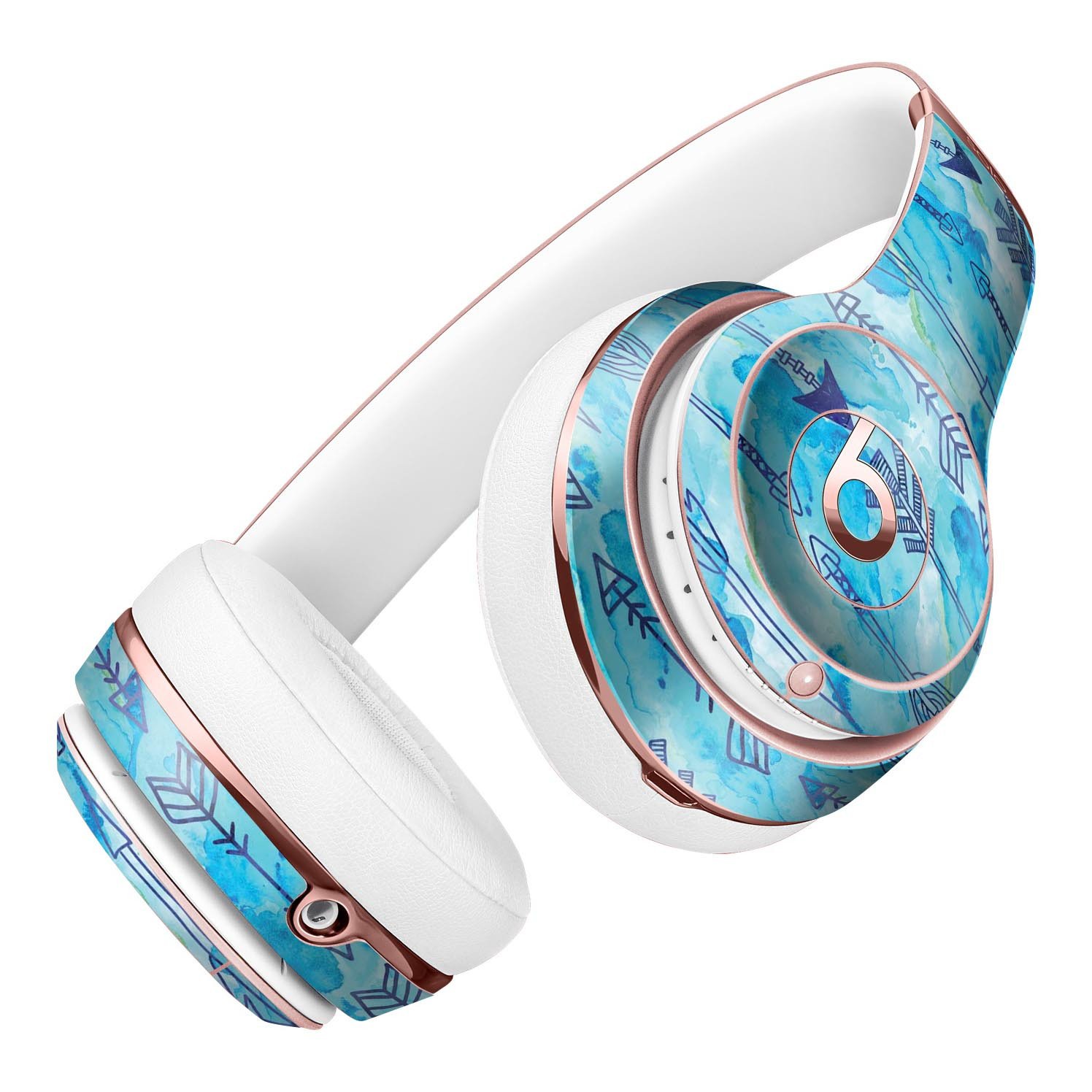 Blue Tribal Arrow Pattern Full-Body Skin Kit for Beats by Dre Solo 3 Wireless Headphones, showcasing vibrant tribal design and premium vinyl material.