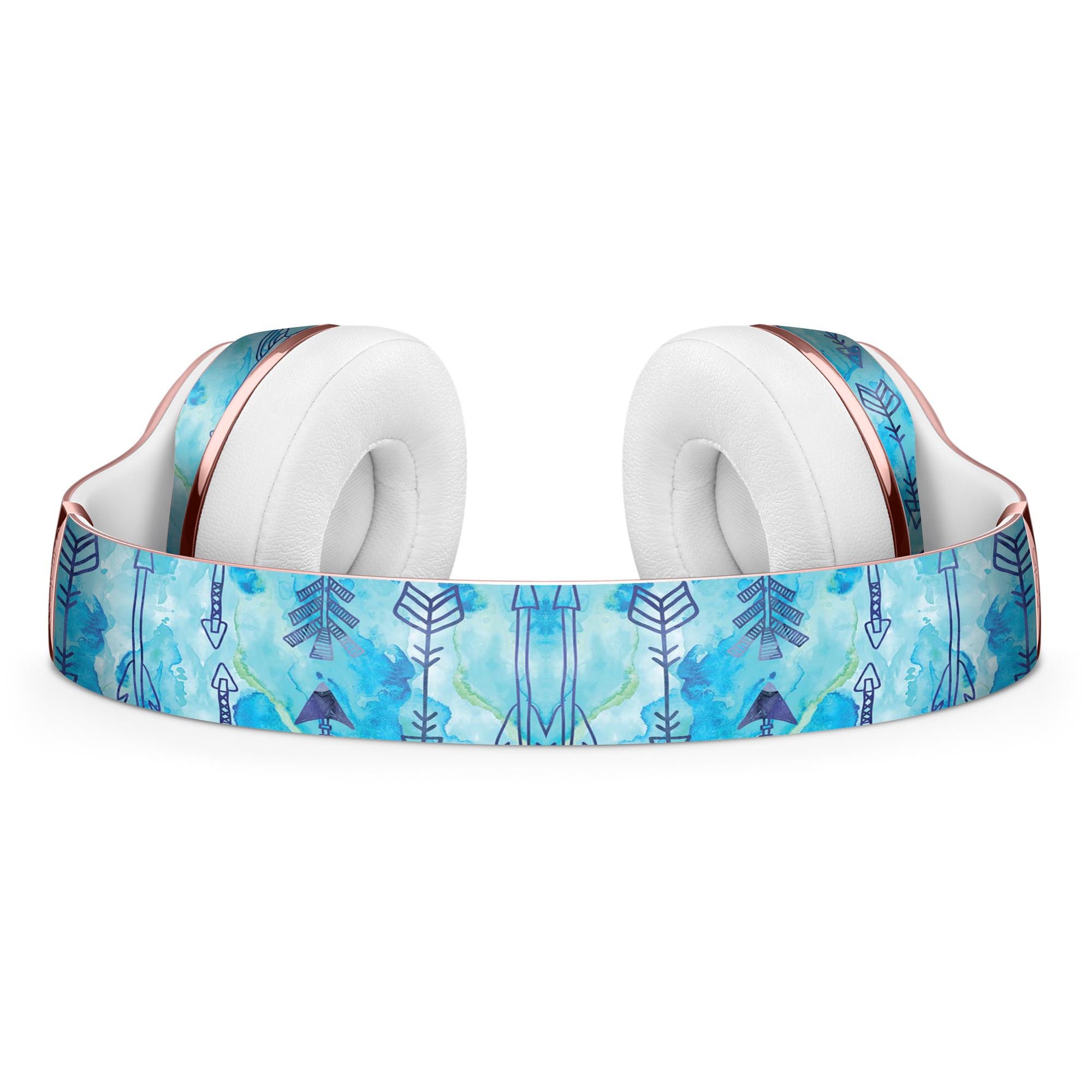 Blue Tribal Arrow Pattern Full-Body Skin Kit for Beats by Dre Solo 3 Wireless Headphones, showcasing vibrant tribal design and premium vinyl material.