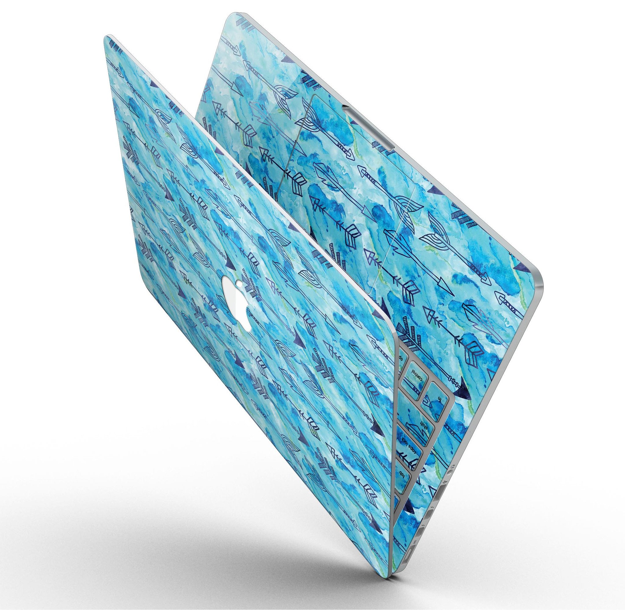 Blue Tribal Arrow Pattern skin for MacBook Pro with Retina Display, showcasing vibrant tribal design and premium vinyl material.