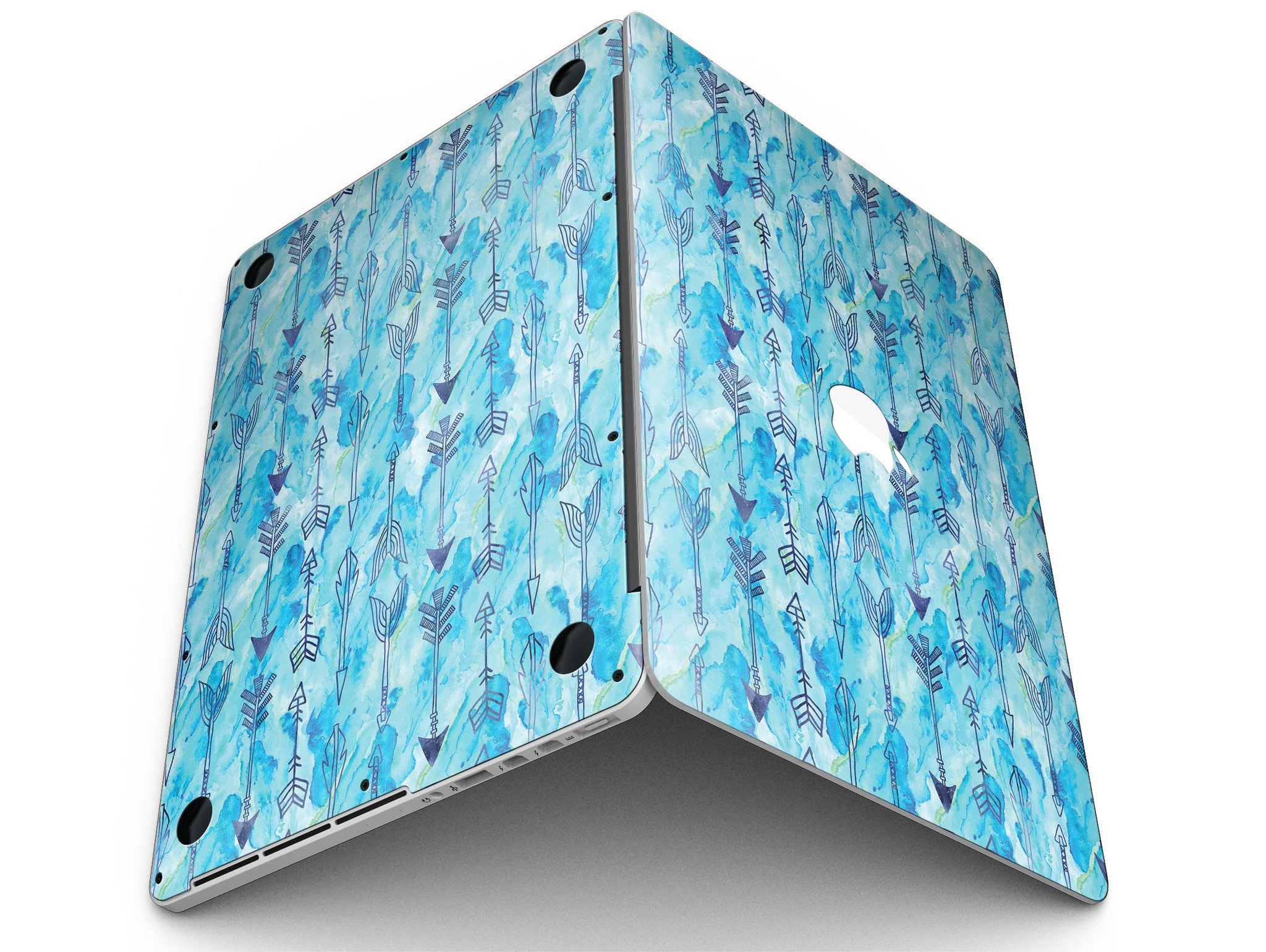 Blue Tribal Arrow Pattern skin for MacBook Pro with Retina Display, showcasing vibrant tribal design and premium vinyl material.