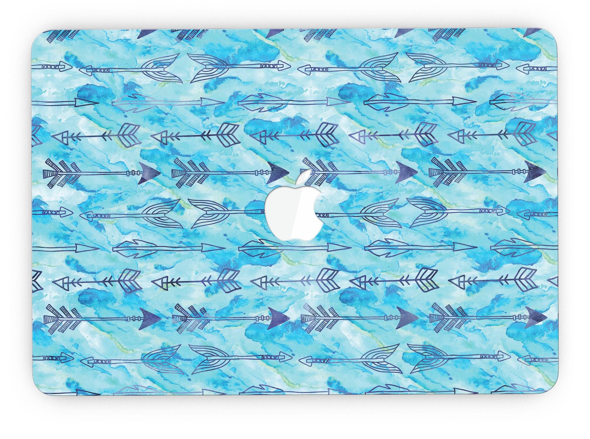 Blue Tribal Arrow Pattern skin for MacBook Pro with Retina Display, showcasing vibrant tribal design and premium vinyl material.