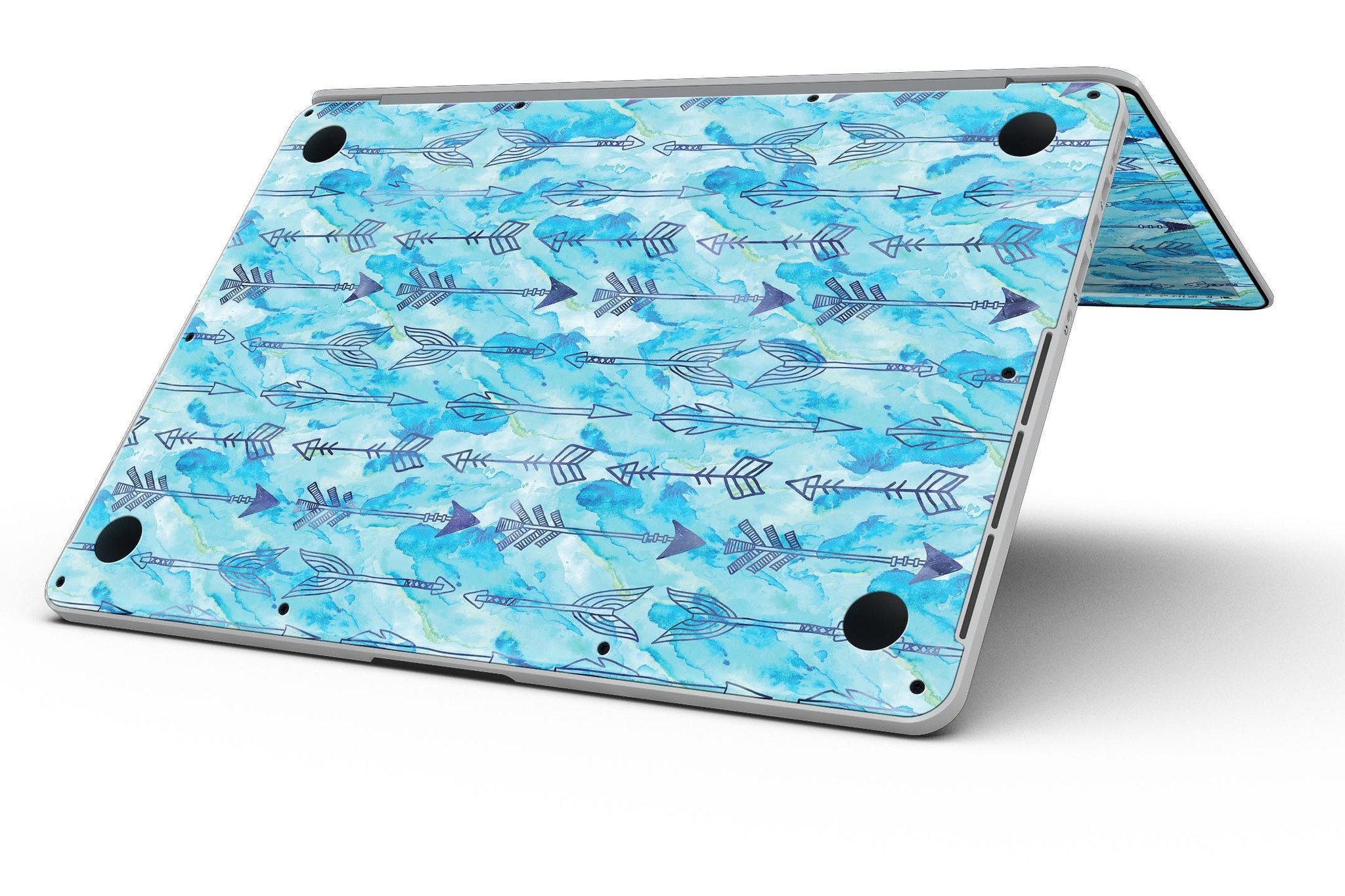 Blue Tribal Arrow Pattern skin for MacBook Pro with Retina Display, showcasing vibrant tribal design and premium vinyl material.