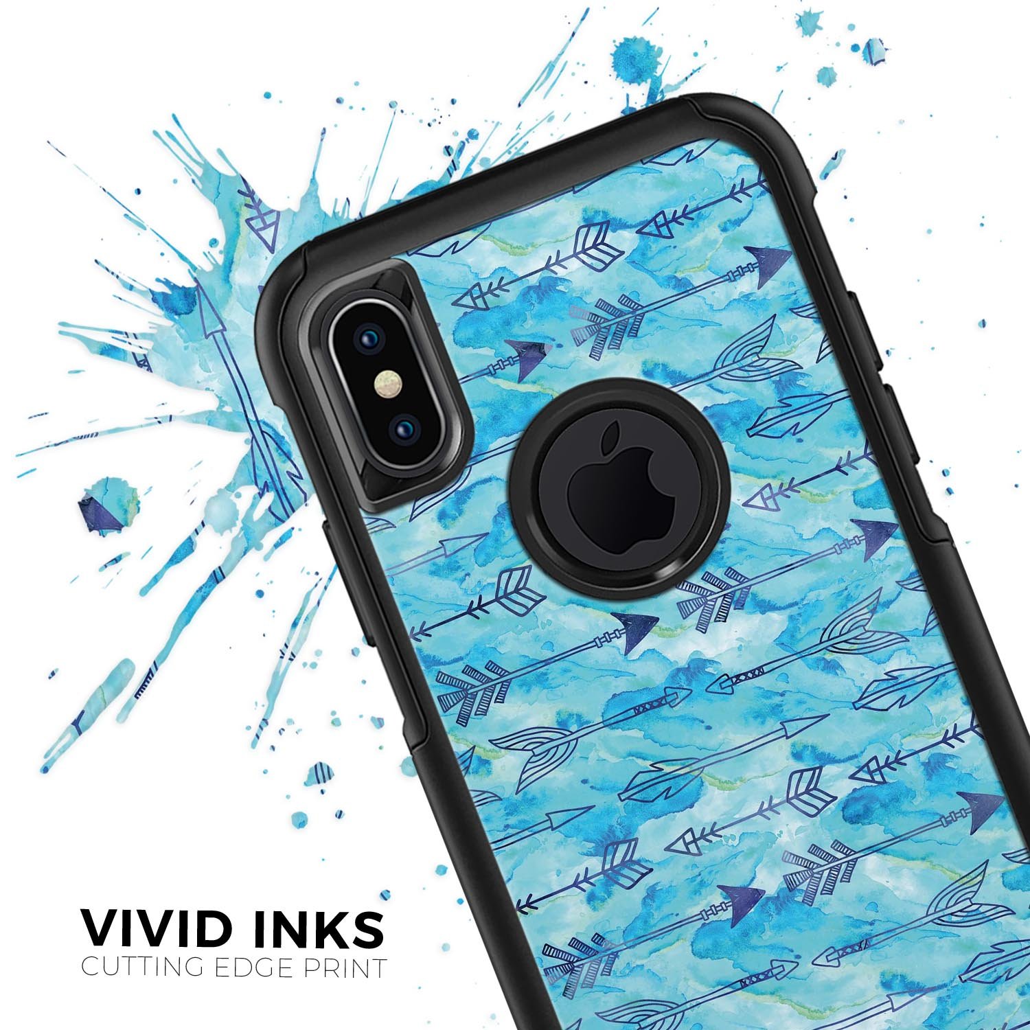 Blue Tribal Arrow Pattern Skin Kit for iPhone OtterBox Cases, showcasing a vibrant tribal design on a protective skin.