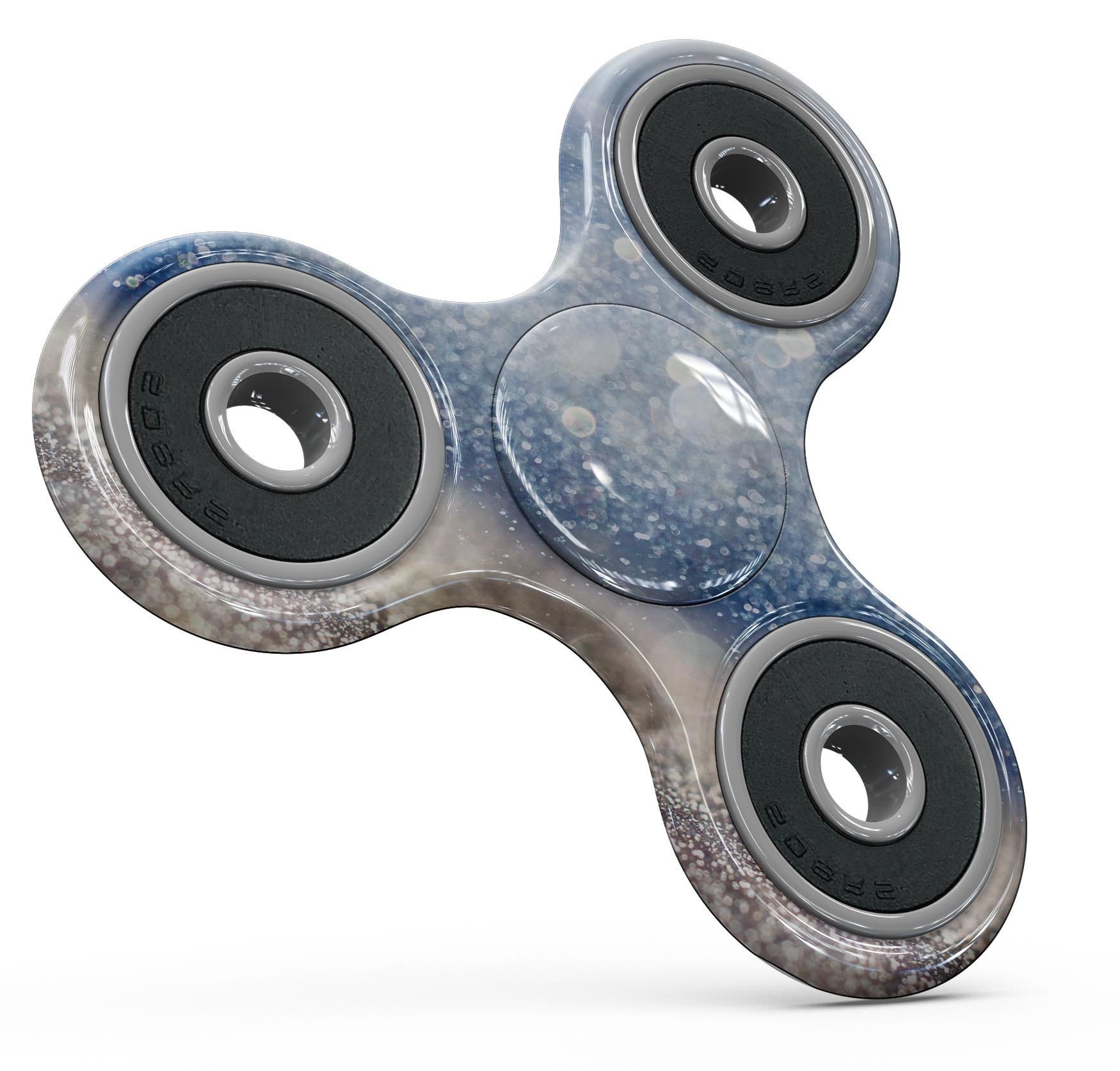 Blue Unfocused Silver Sparkle Full-Body Fidget Spinner Skin-Kit showcasing vibrant colors and a sleek design.