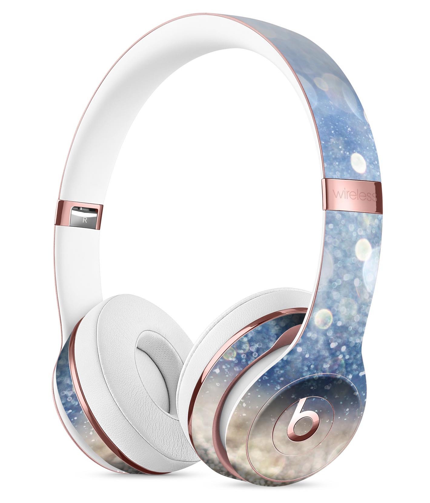Blue Unfocused Silver Sparkle Full-Body Skin Kit for Beats by Dre Solo 3 Wireless Headphones, showcasing a stylish design and premium vinyl material.
