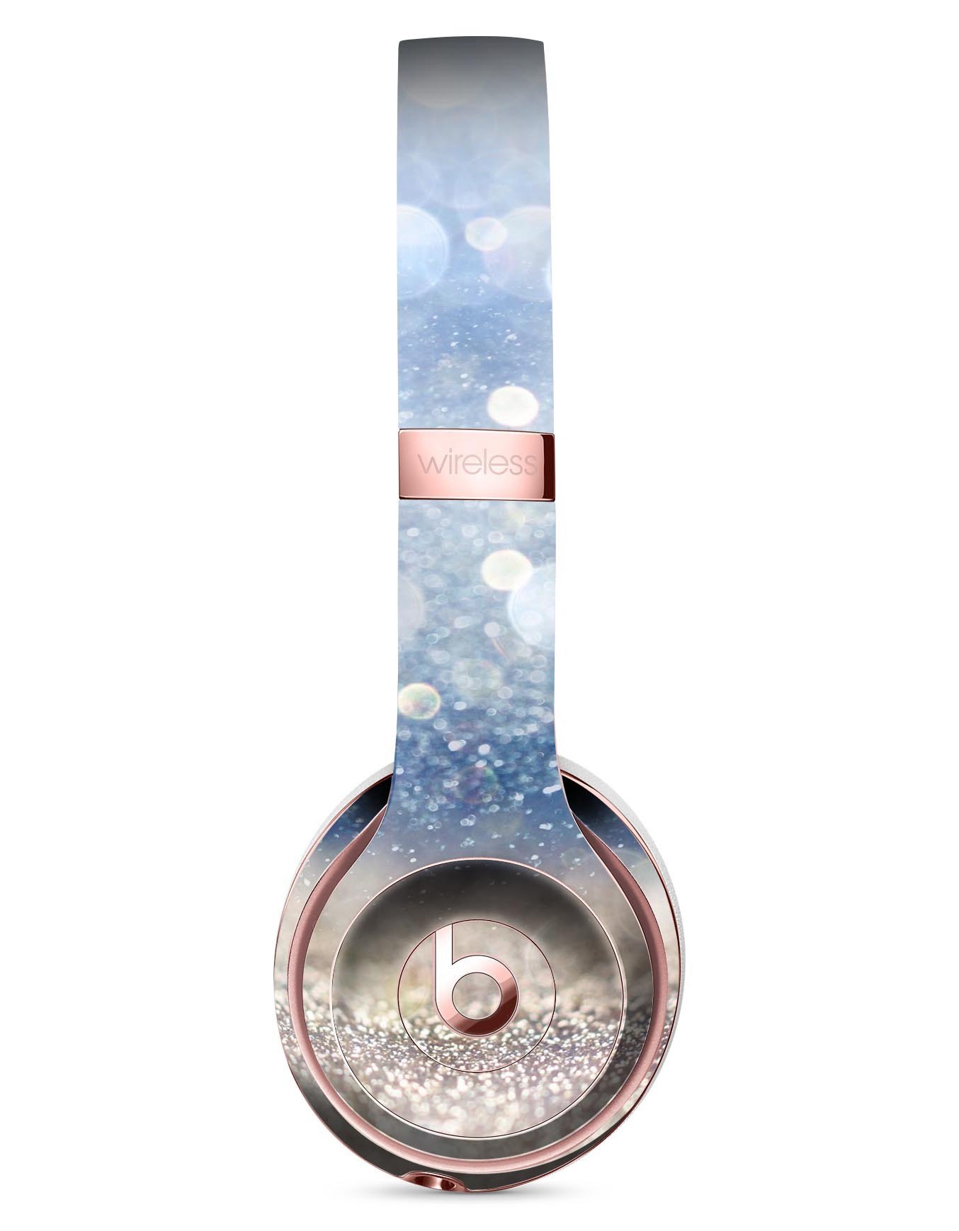 Blue Unfocused Silver Sparkle Full-Body Skin Kit for Beats by Dre Solo 3 Wireless Headphones, showcasing a stylish design and premium vinyl material.