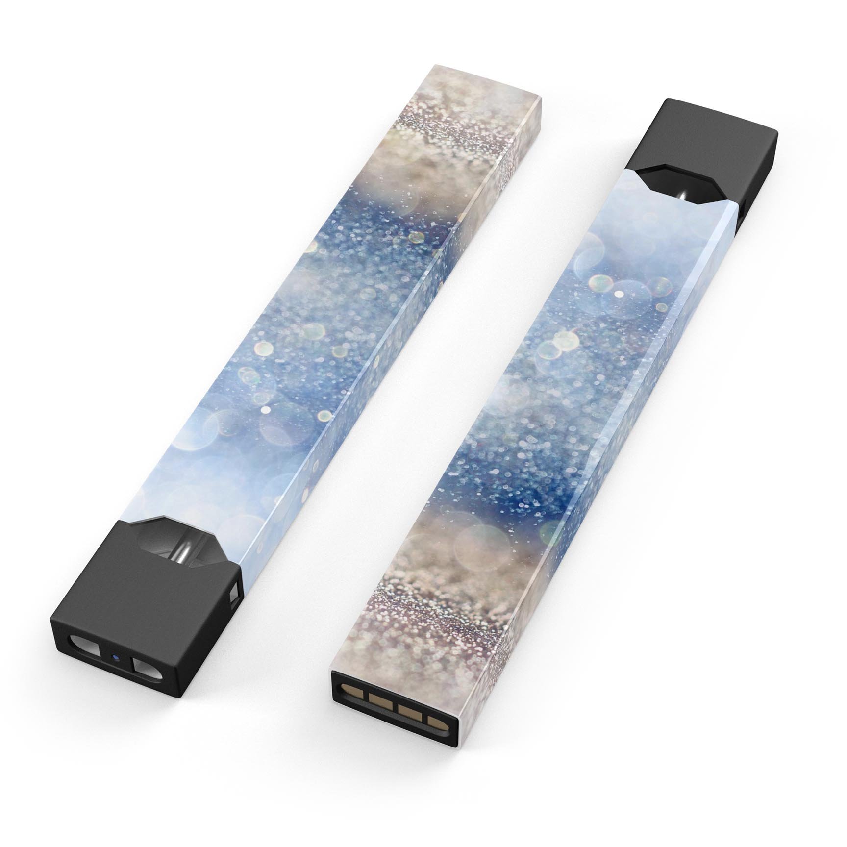 Blue Unfocused Silver Sparkle skin-wrap for JUUL device, showcasing vibrant colors and sleek design.