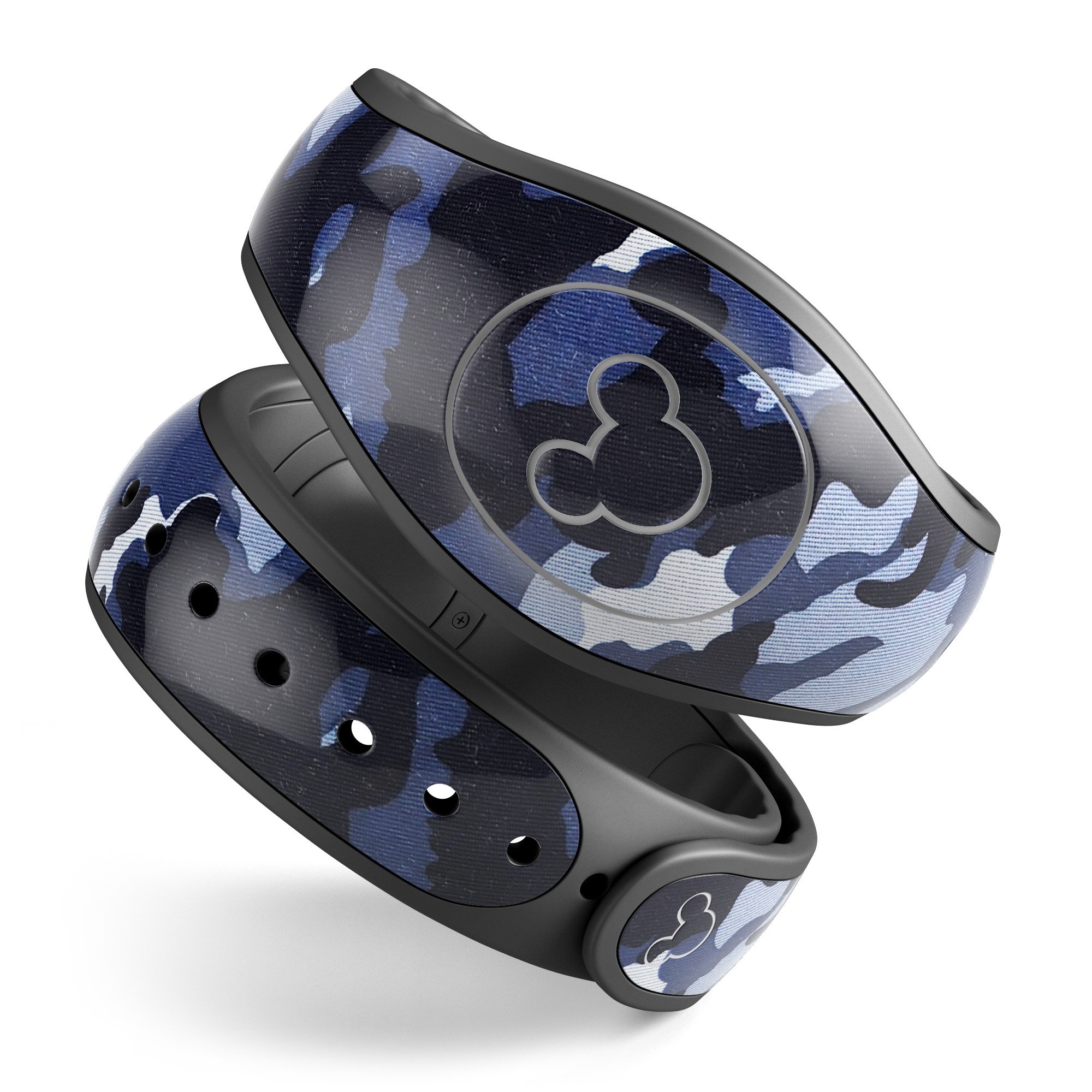 Blue Vector Camo decal skin wrap kit designed for Disney Magic Band, showcasing vibrant colors and a stylish camo pattern.